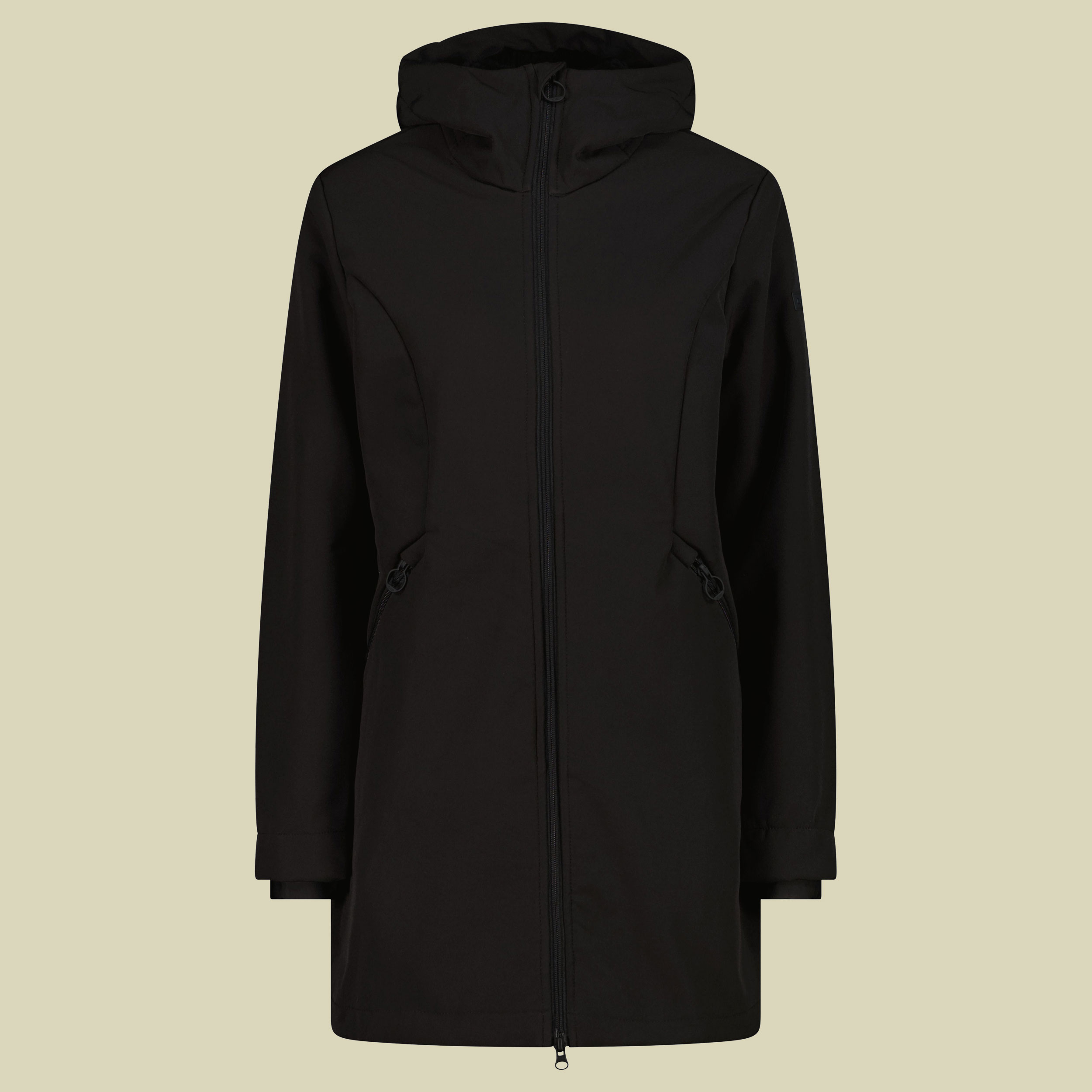 Woman Parka Fix Hood Softshell with Inner Fur 36 schwarz
