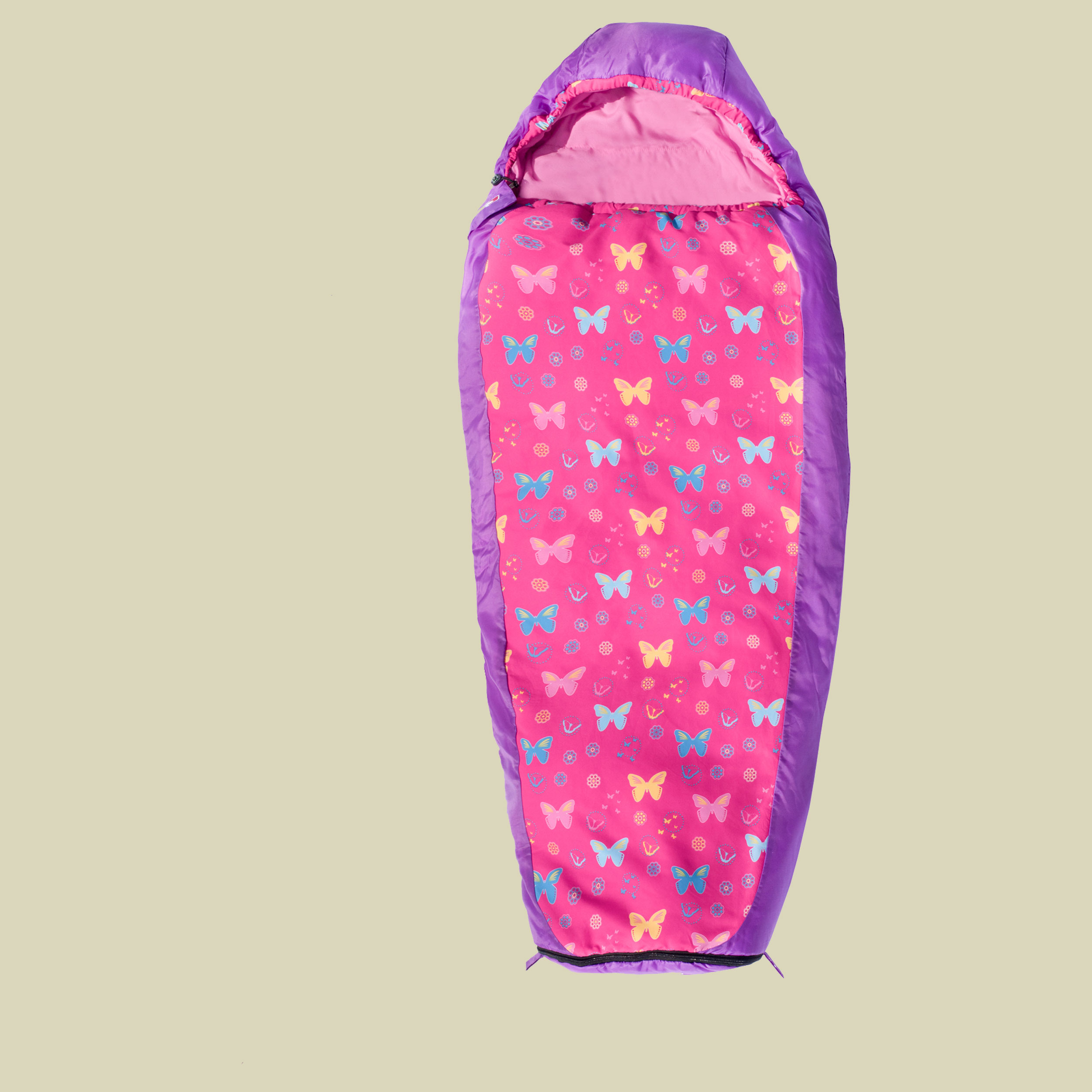 Kids Grow Butterfly bis Körpergröße Schlafsack 155 cm  Farbe violet, Reißverschluss Schlafsack links