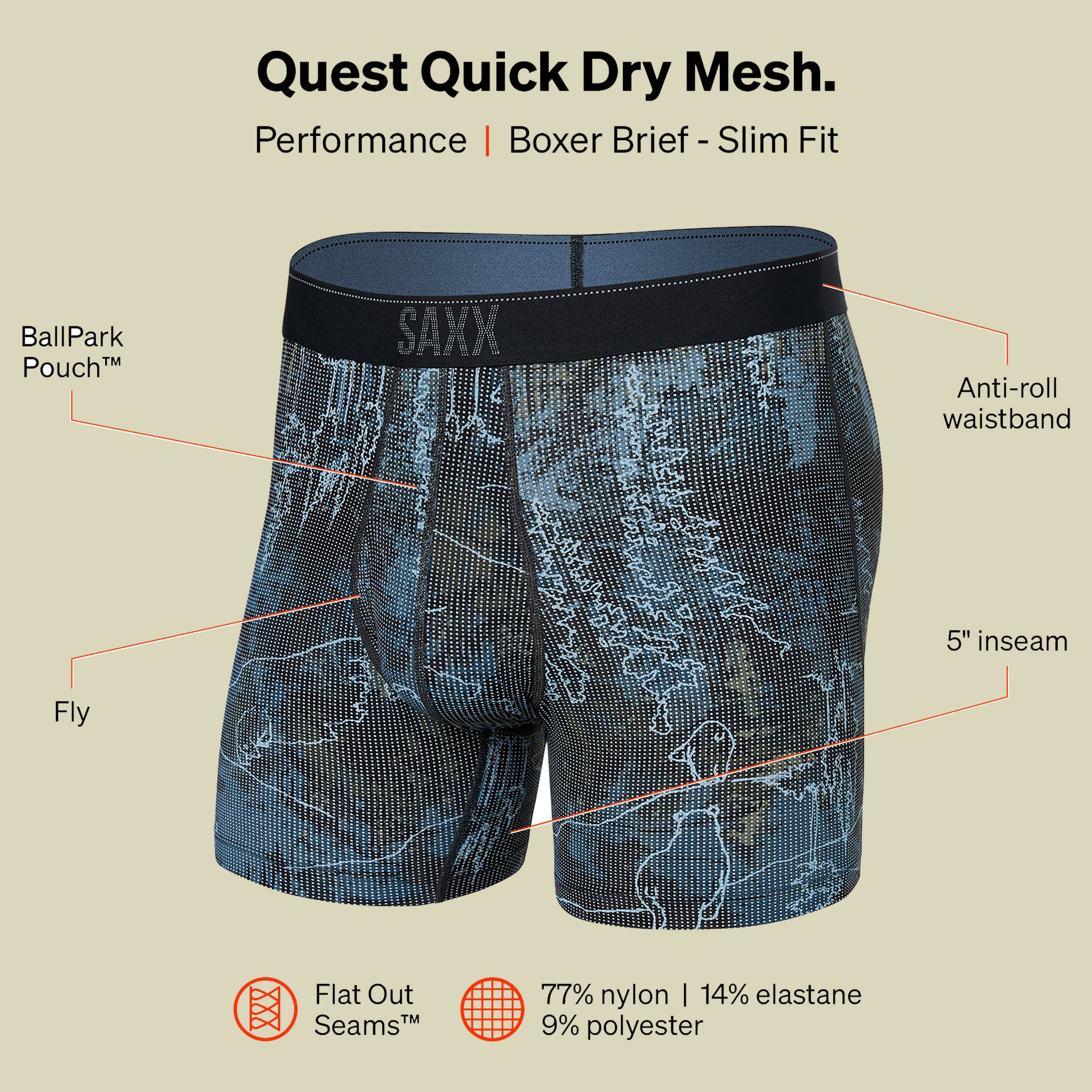 Quest Quick Dry Mesh Boxer Brief Fly Größe S Farbe smokey mountains-multi