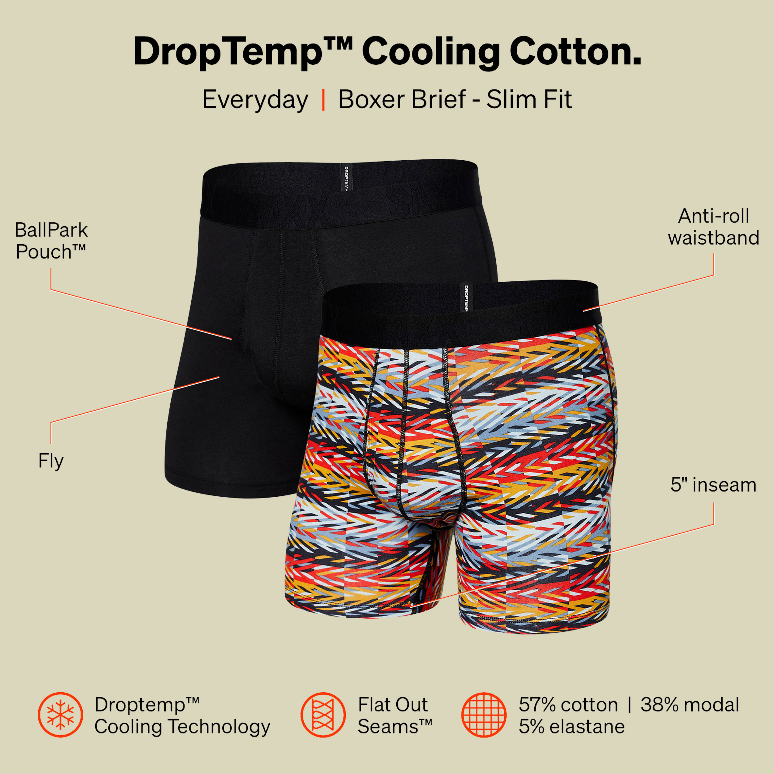 Droptemp Cooling Cotton Boxer Brief Fly 2pk S mehrfarbig - back & forth/black