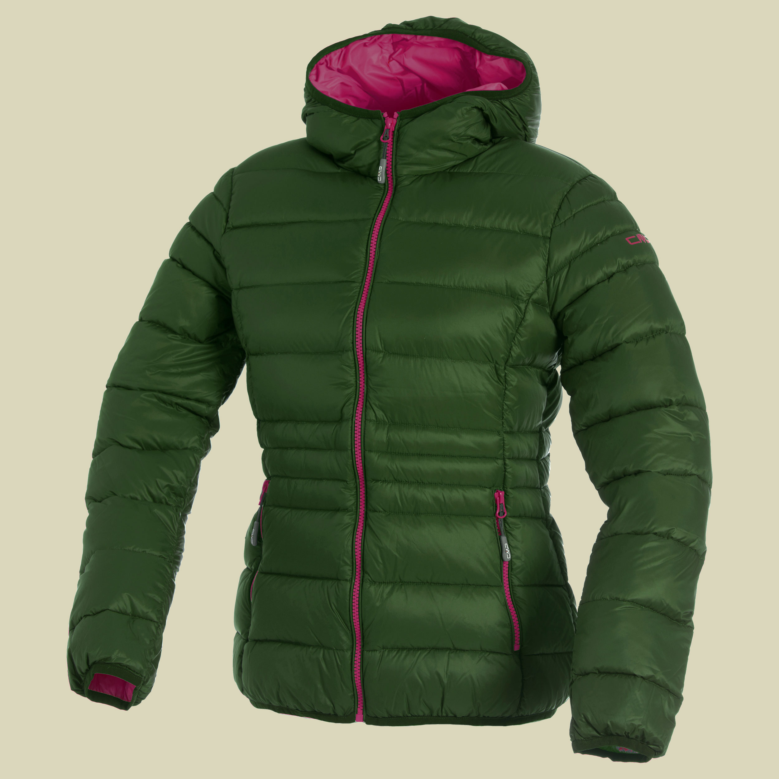 Woman Down Jacket Fix Hood CMP 3Z16026 Größe 34 Farbe forest - scarlet