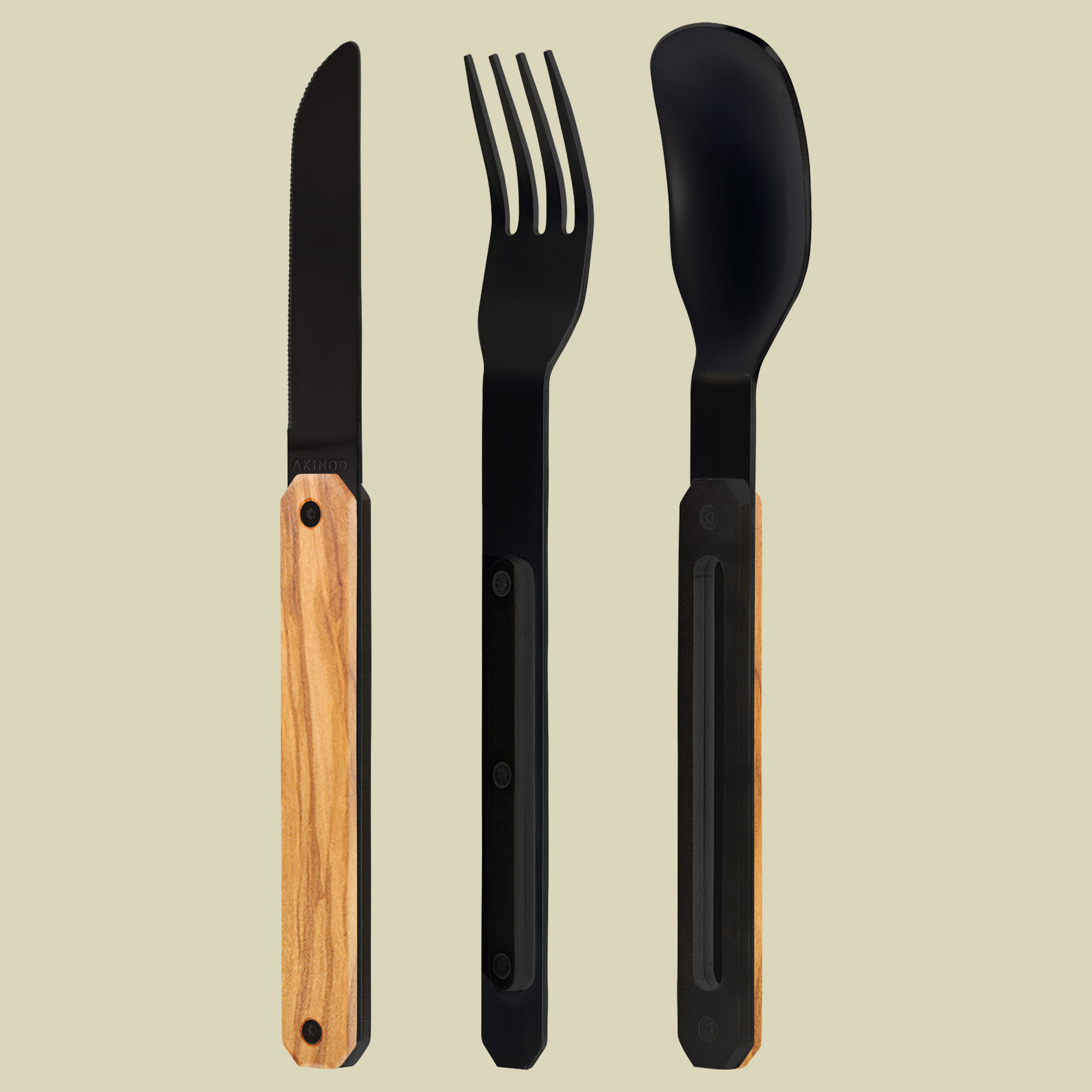 Feststehendes Besteck 12h34 schwarz poliert one size braun - Olivenholz