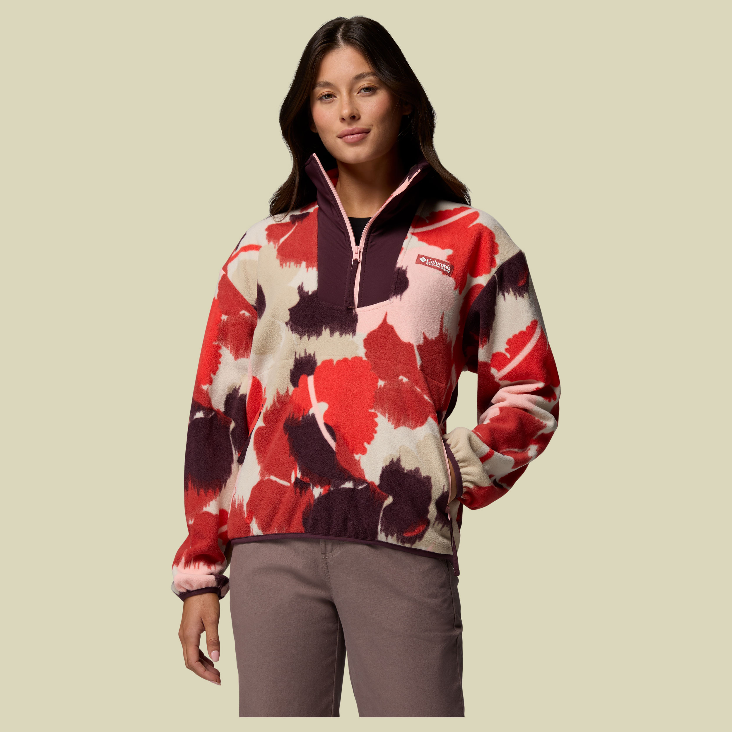 Sequoia Grove Printed Half Zip Women L mehrfarbig rot - washed red, ikatbloom