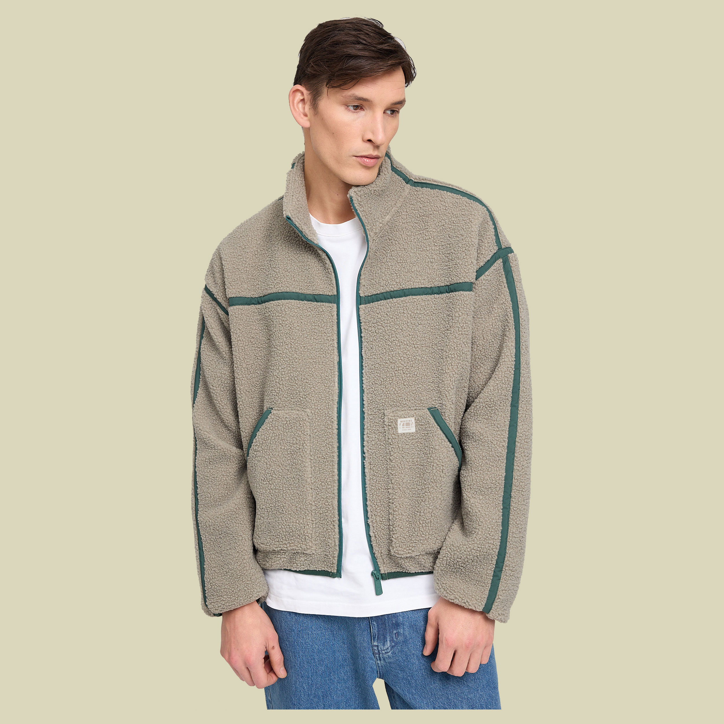 Contrast Tape Teddy-Fleece Jacket Men XL grün - eucalyptus