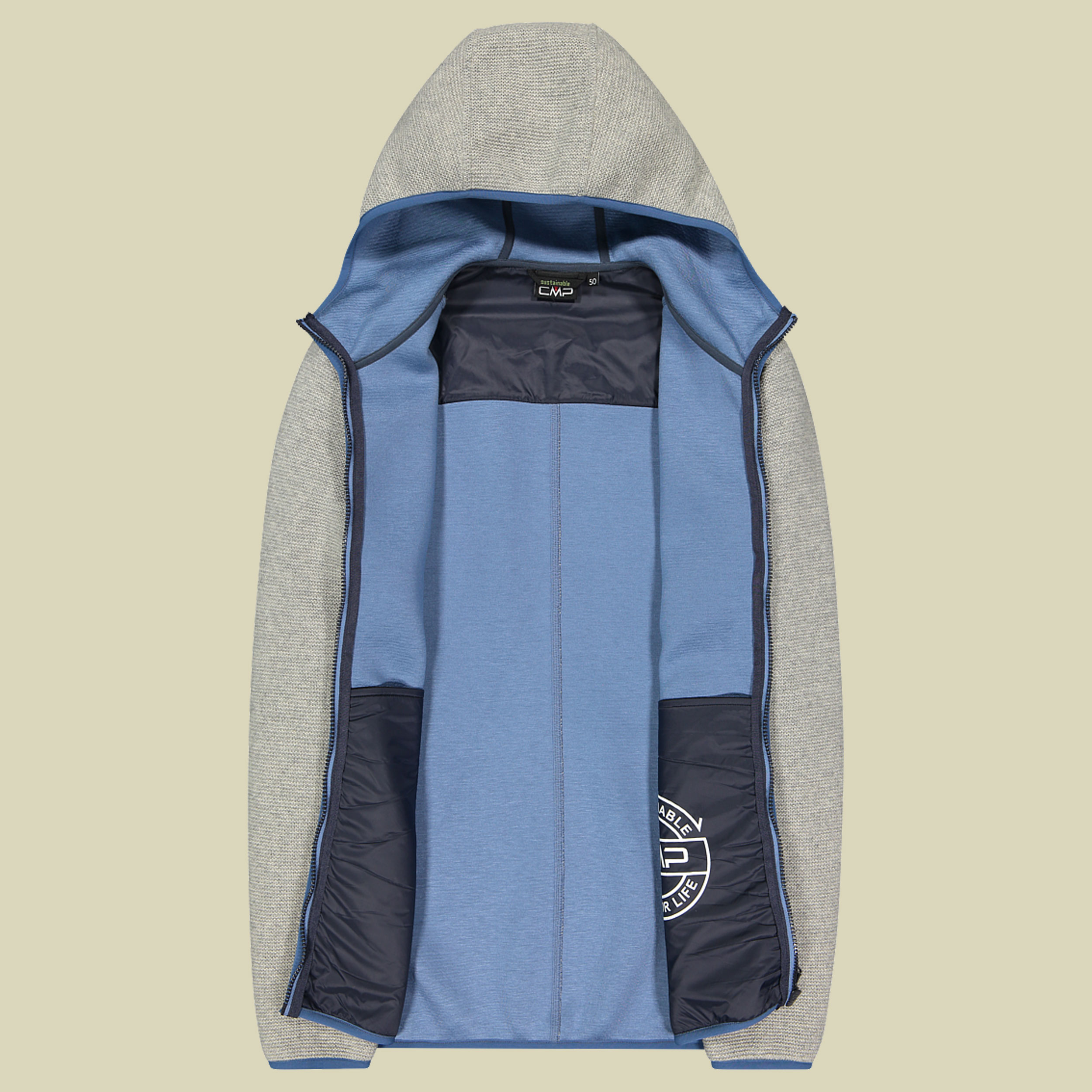 Man Jacket Fix Hood Bonded Wooltech 32M1817 Größe 50 Farbe 35UM grigio mel.-blue stone