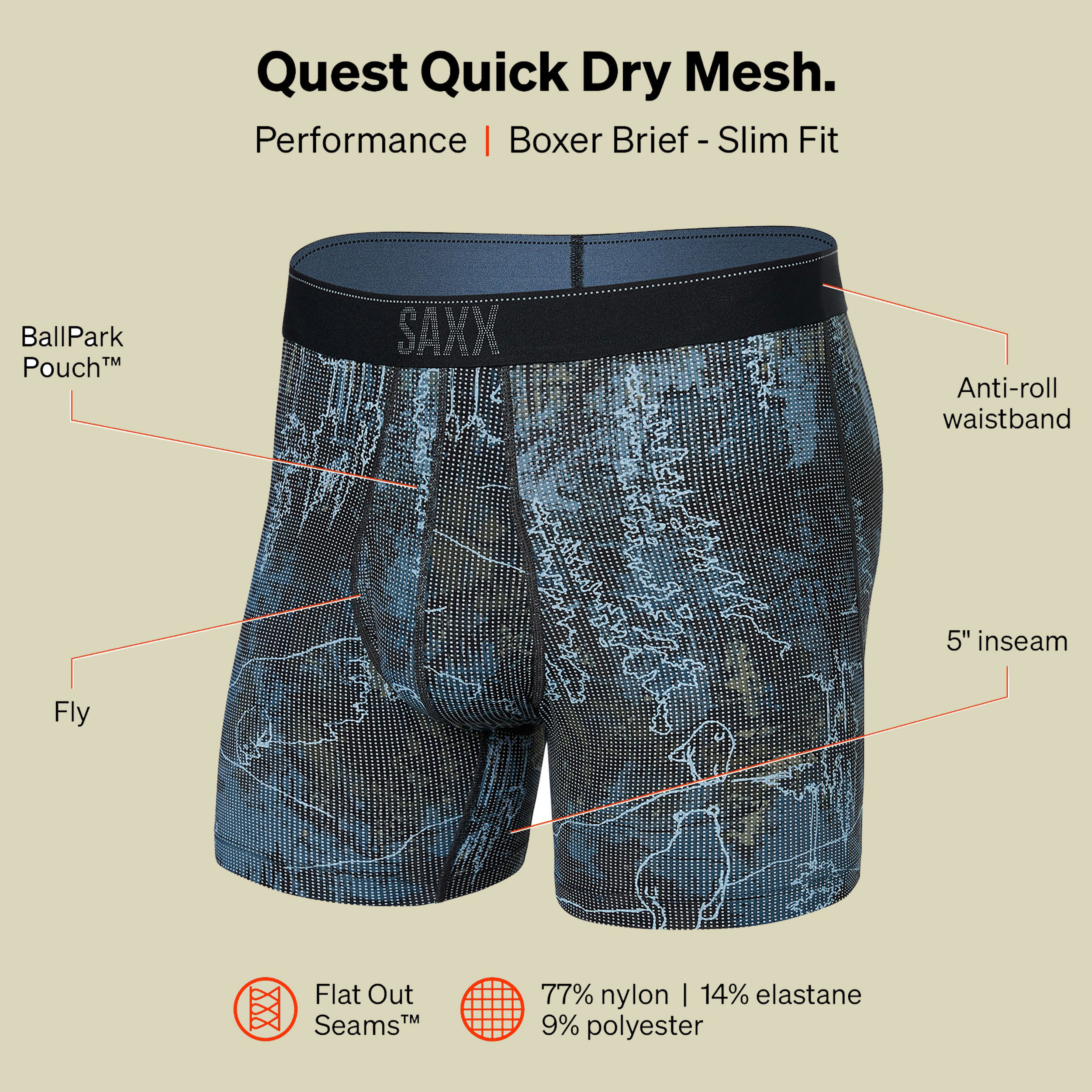 Quest Quick Dry Mesh Boxer Brief Fly Größe L  Farbe smokey mountains-multi