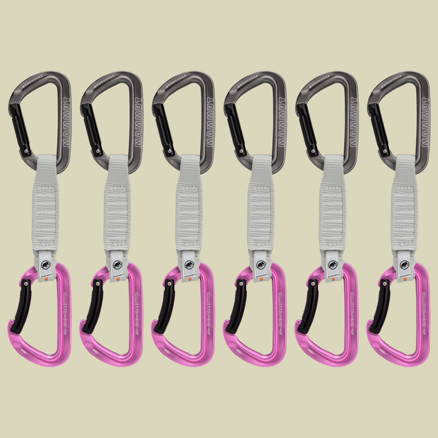 Workhorse Keylock 12 cm 6-Pack Quickdraws  Größe 12 cm straight gate/bent gate key lock, Farbe grey-pink