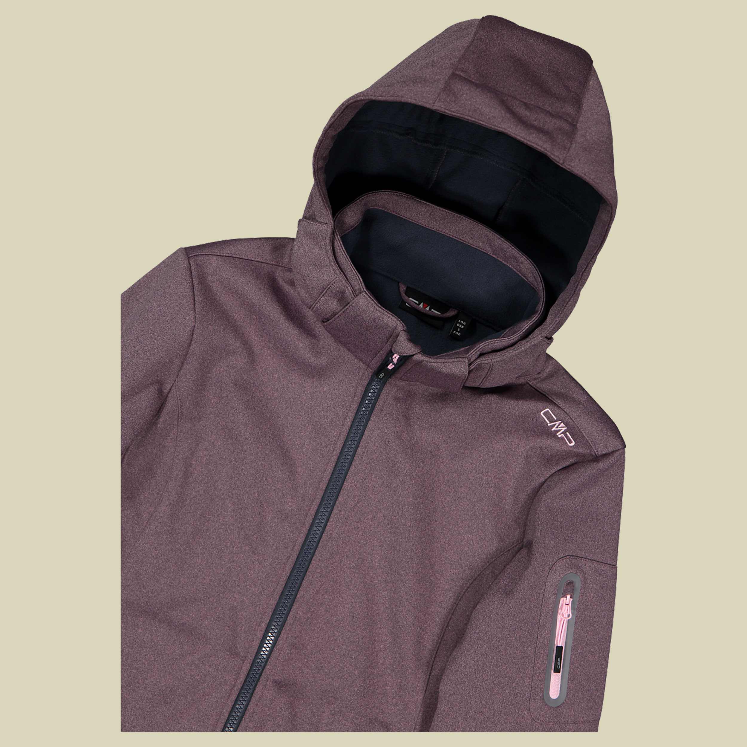 Woman Jacket Zip Hood Melange Softshell 39A5006M pink 48 - Farbe pink melange