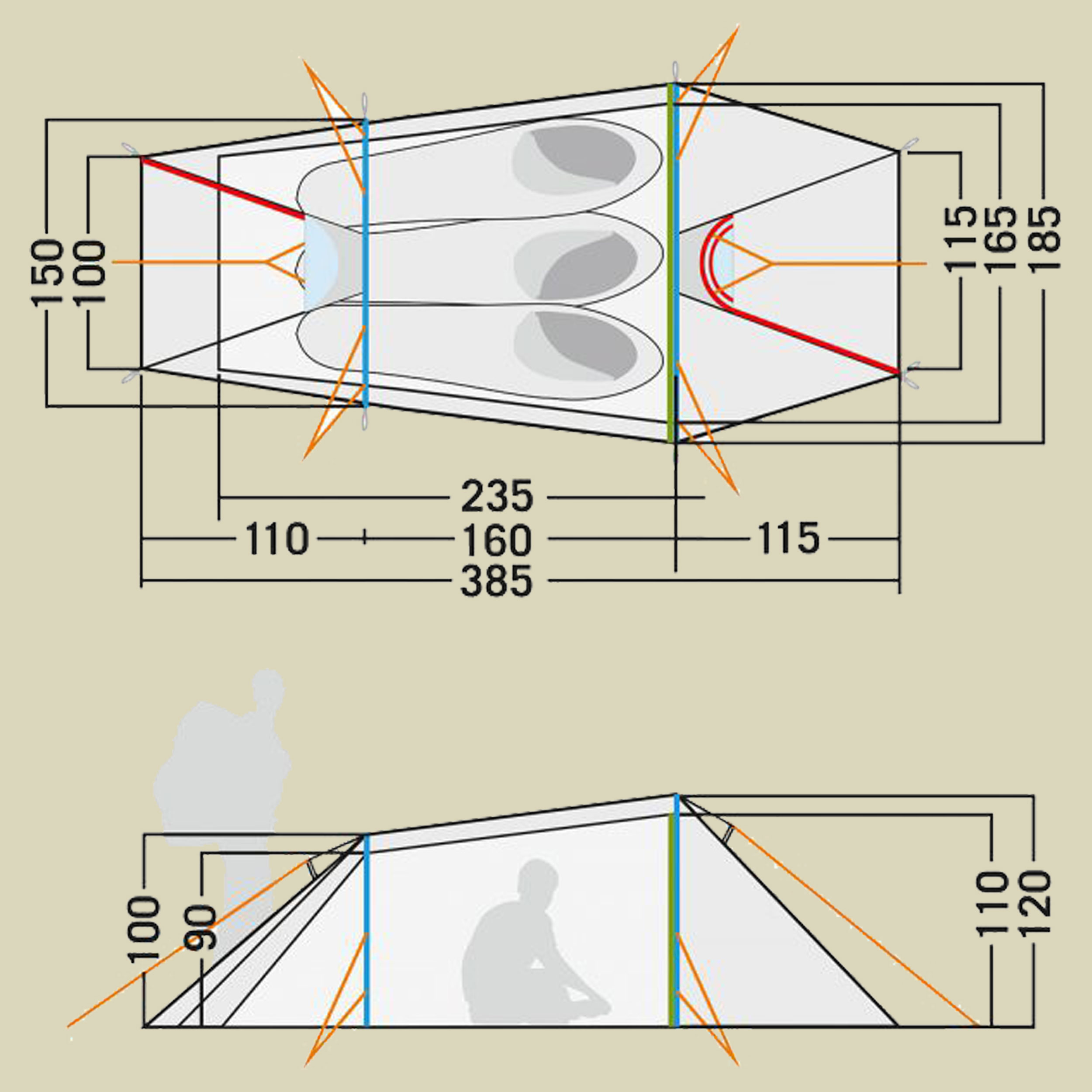 Gargia 3 2-3 Personen-Zelt Farbe stone grey olive