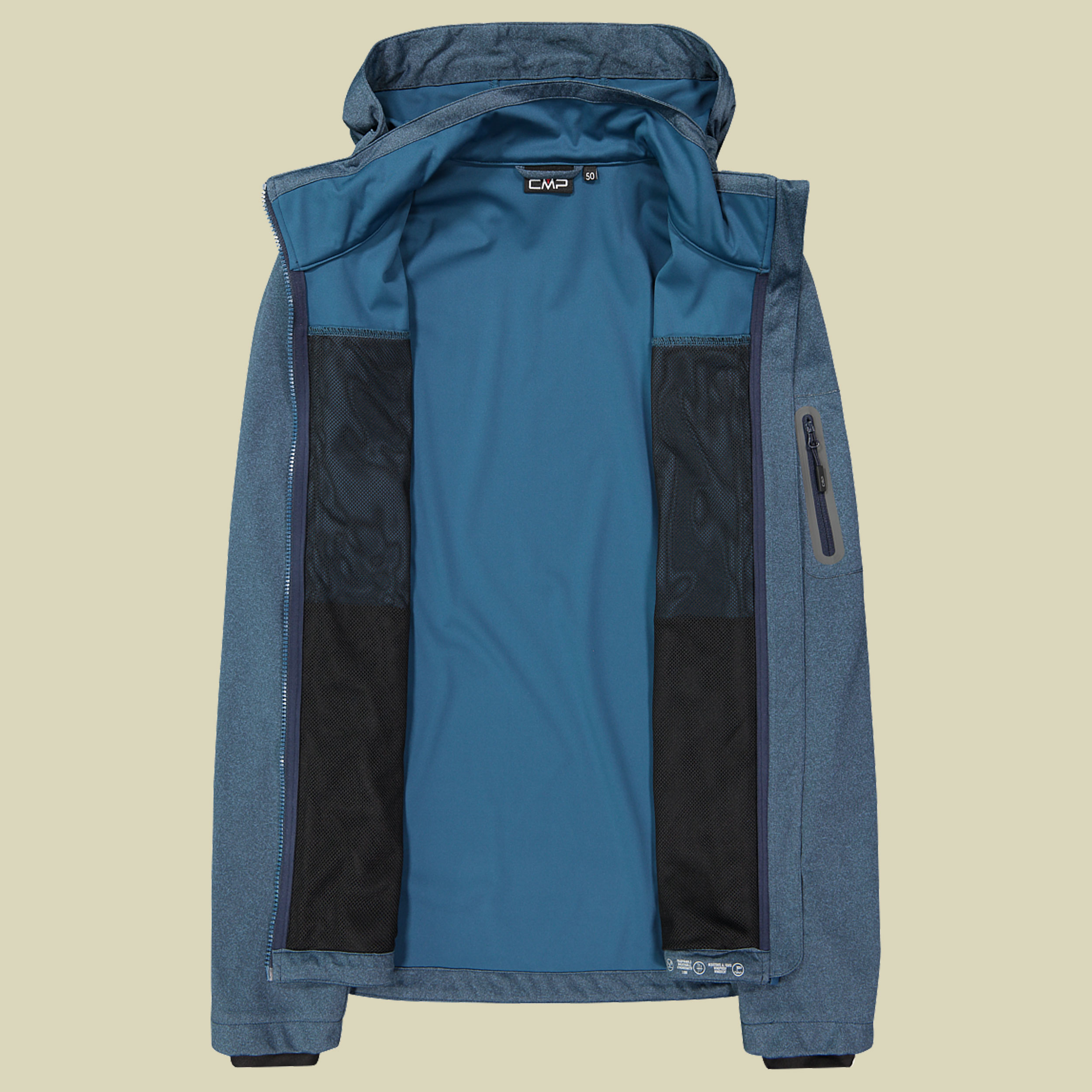 Man Jacket Zip Hood Light Softshell 39A5027 blau 58 - Farbe petroleum mel.