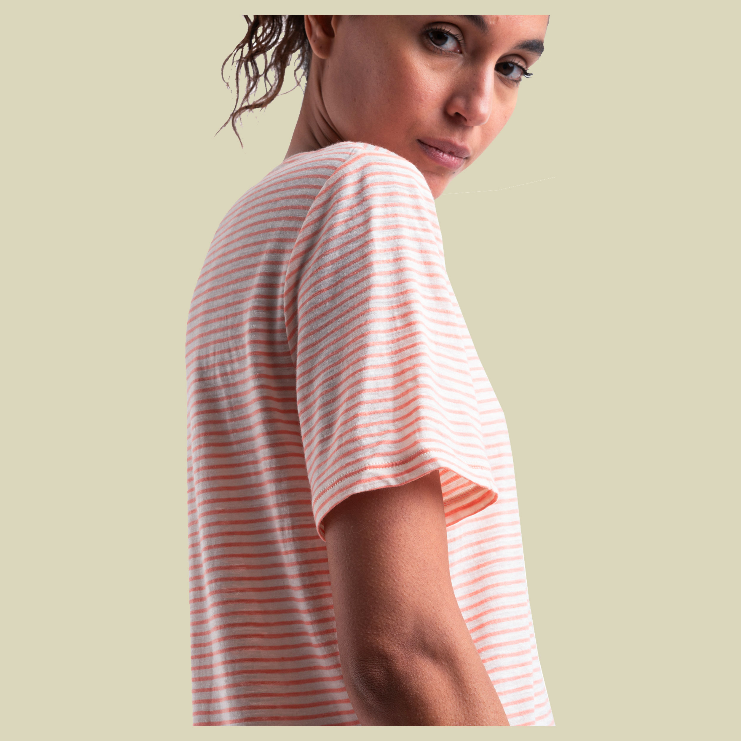 Merino Linen SS Tee Stripe Women M weiß - snow/glow/s