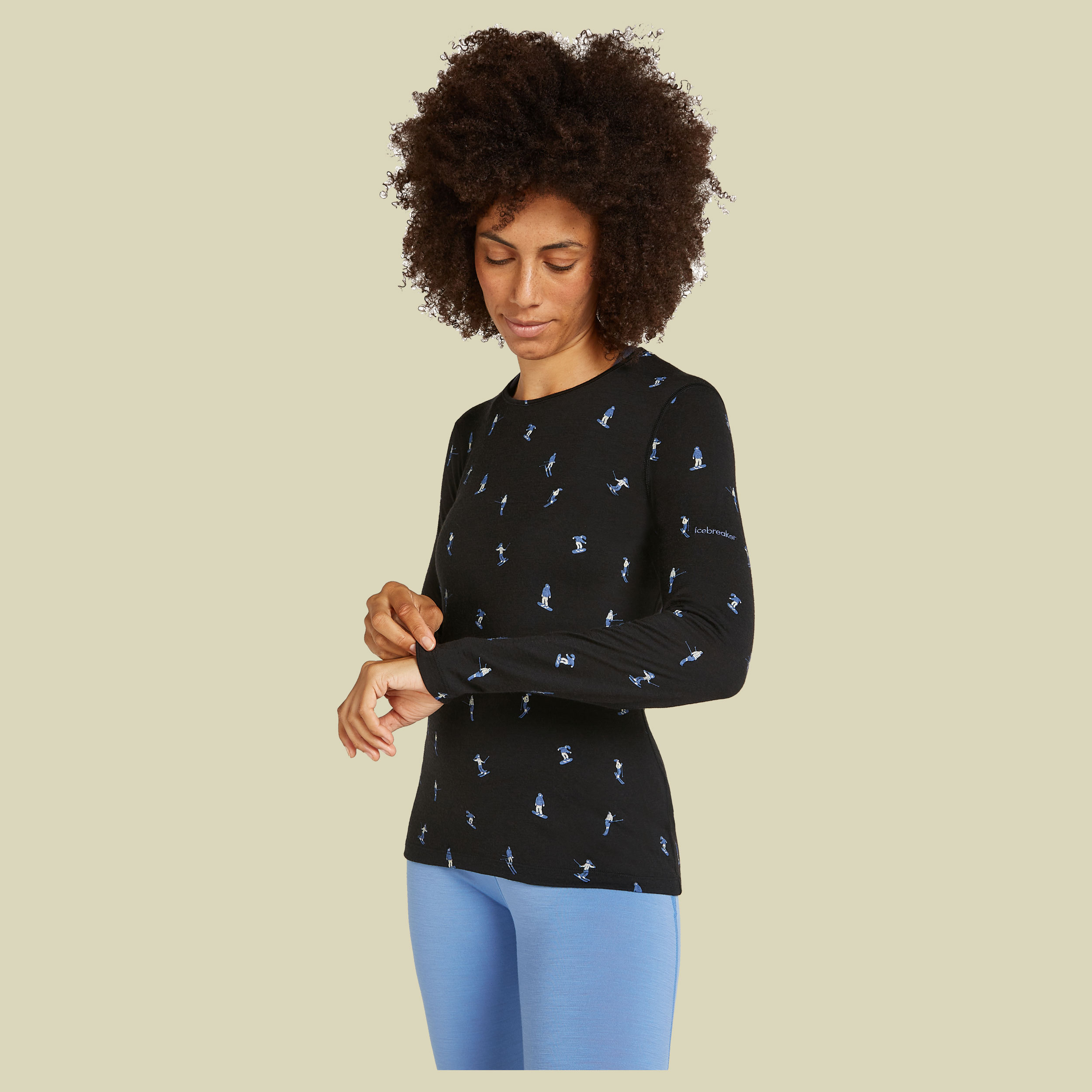 Merino 200 Oasis LS Crewe Ski Day Women L schwarz - black/AOP