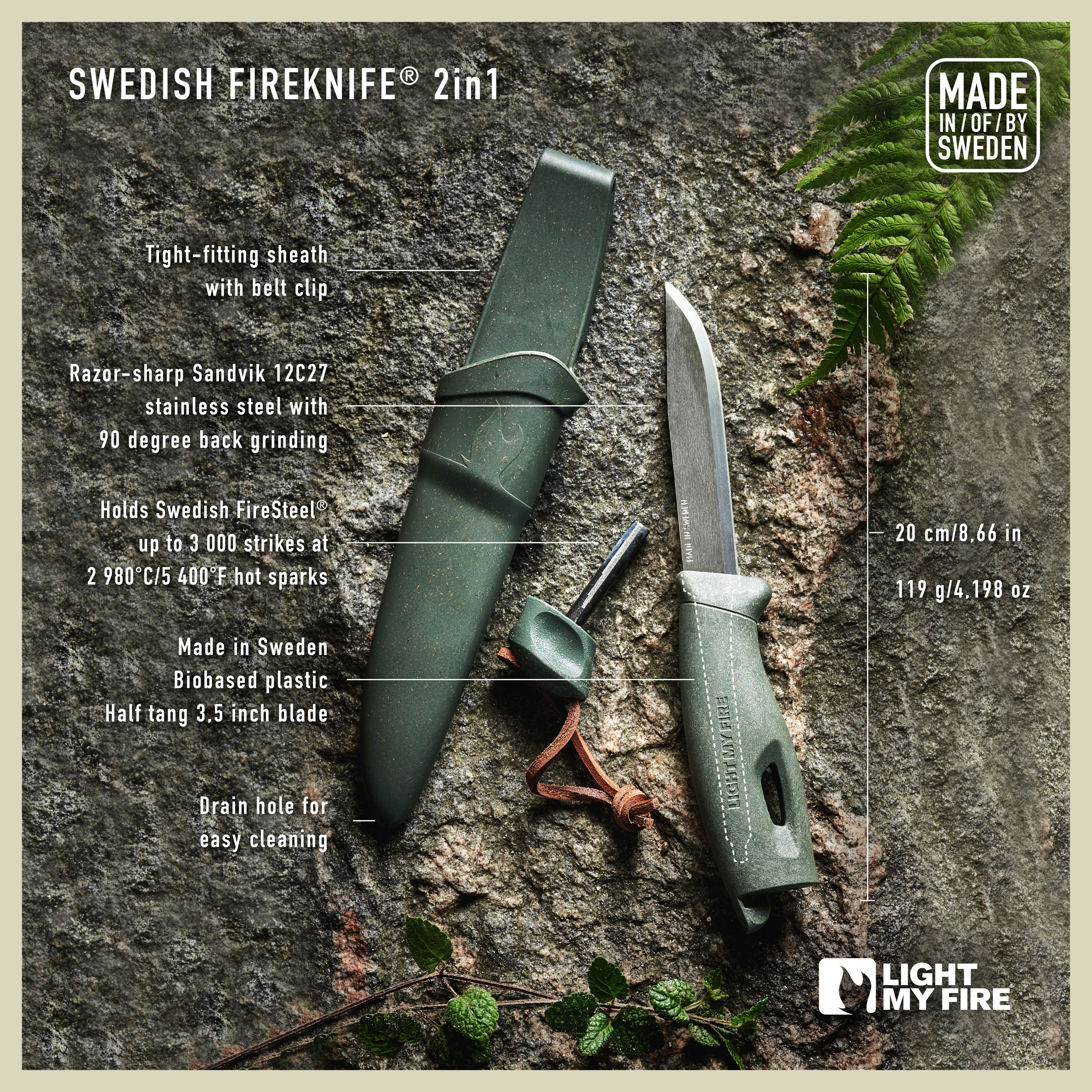 Swedish FireKnife 2in1 one size grün - sagegreen