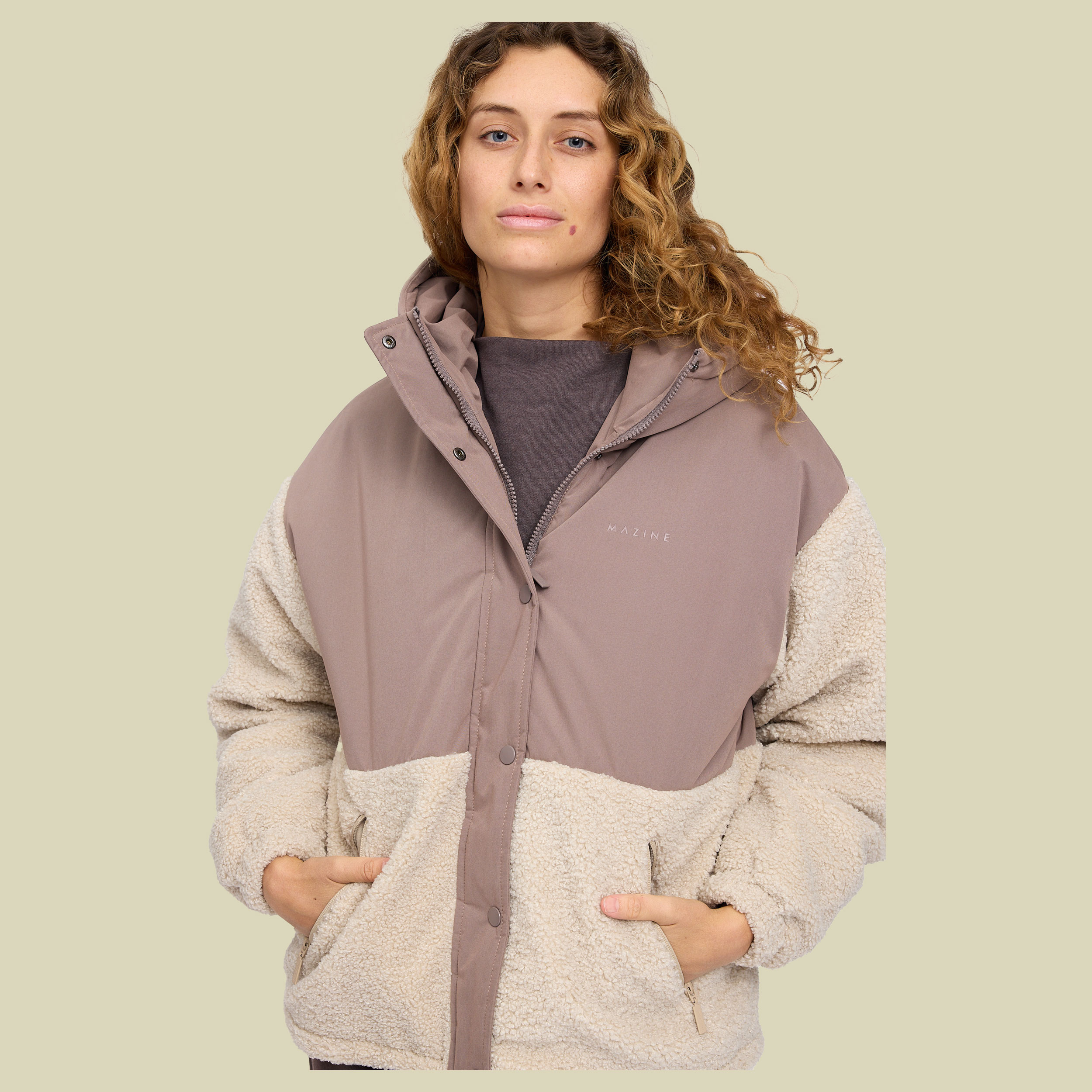 Fabric Blocking Jacket Women S braun - Farbe grey brown/natural