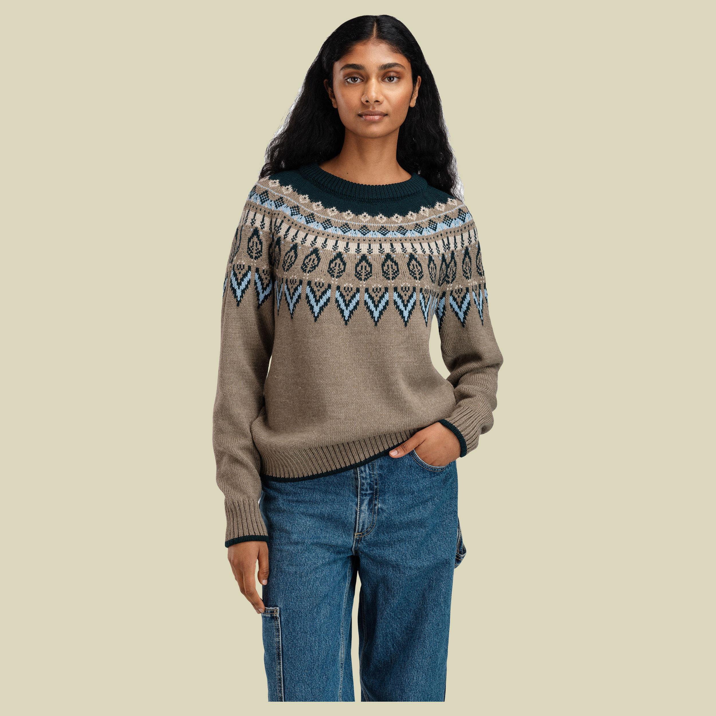 Sula Sweater Women XL braun - mountainstone/pine green/ice blue