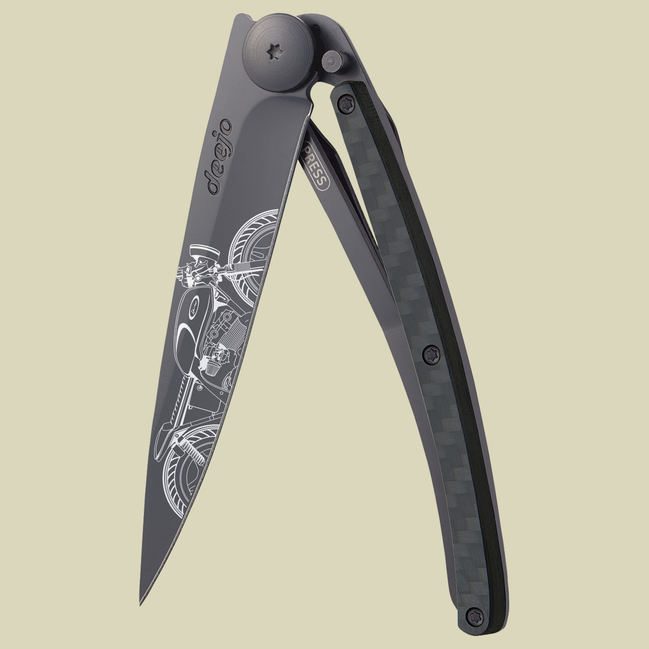Deejo Taschenmesser 37g Schwarz Kohlefaser Größe one size Farbe Cafe Racer