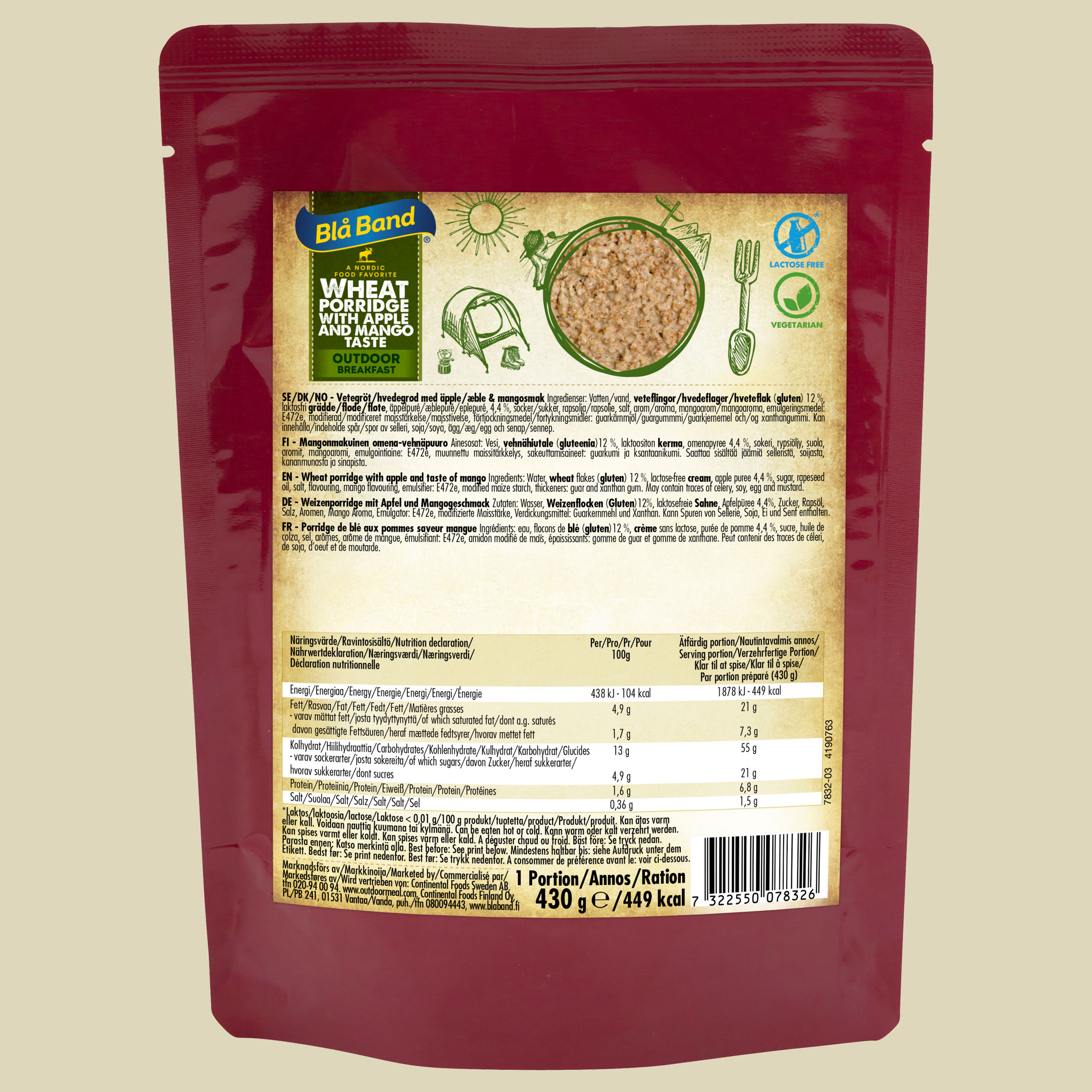 Wheat Porridge with Apple and Mango Taste 430g 447 kcal