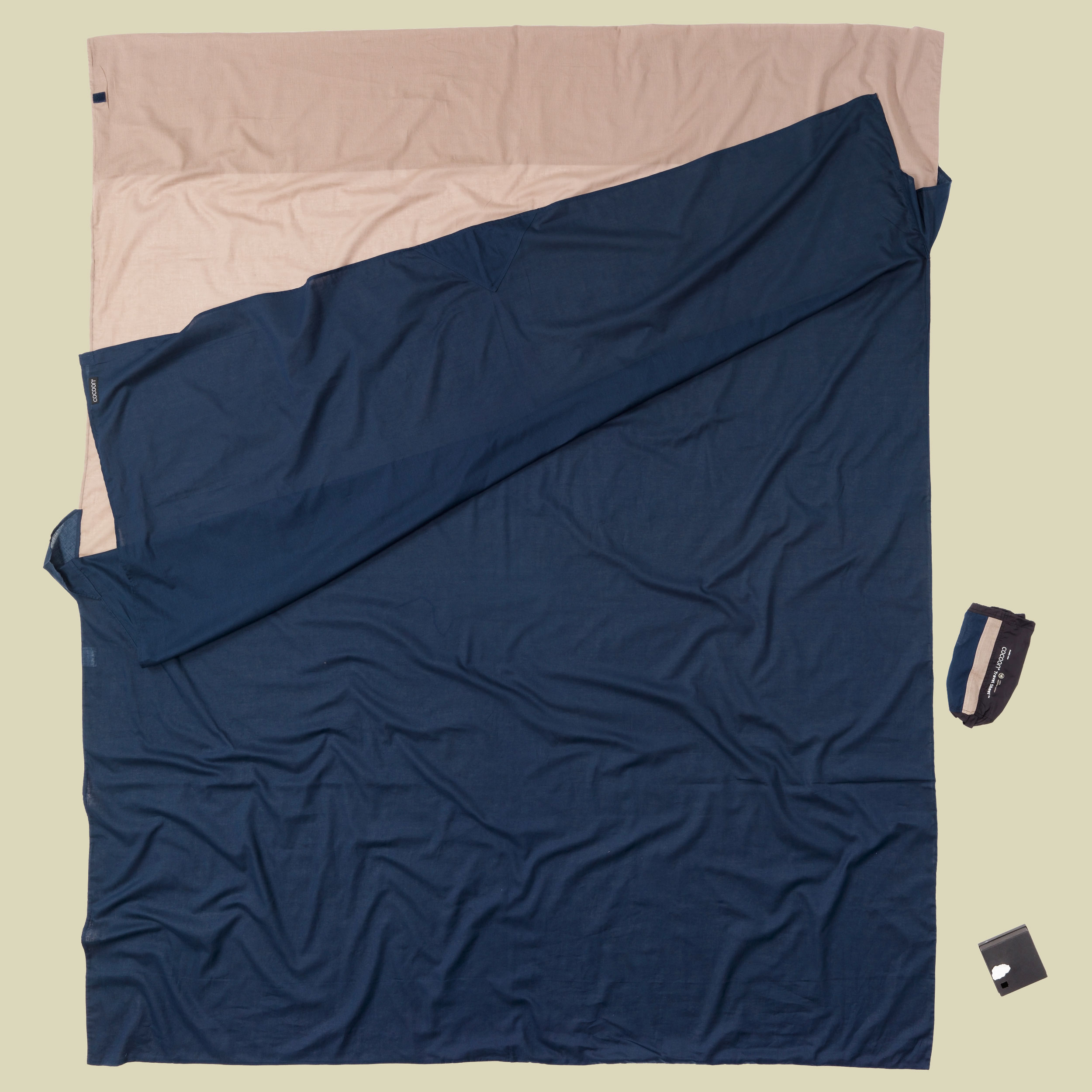 2 Color TravelSheet Doublesize 220 x 180 cm Farbe khaki/tuareg