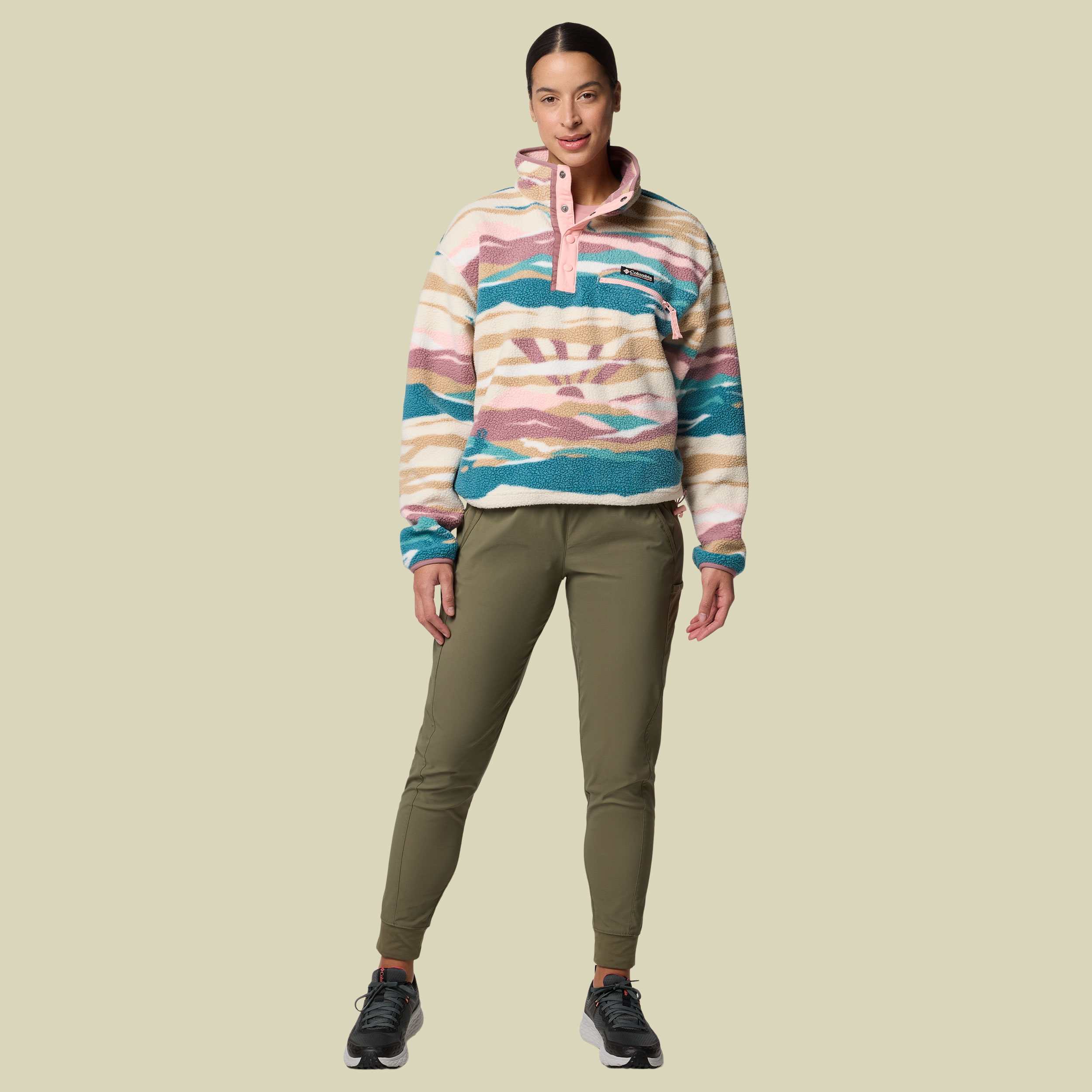 Helvetia II Printed Cropped Half Snap Women L beige - river blue rogue valley