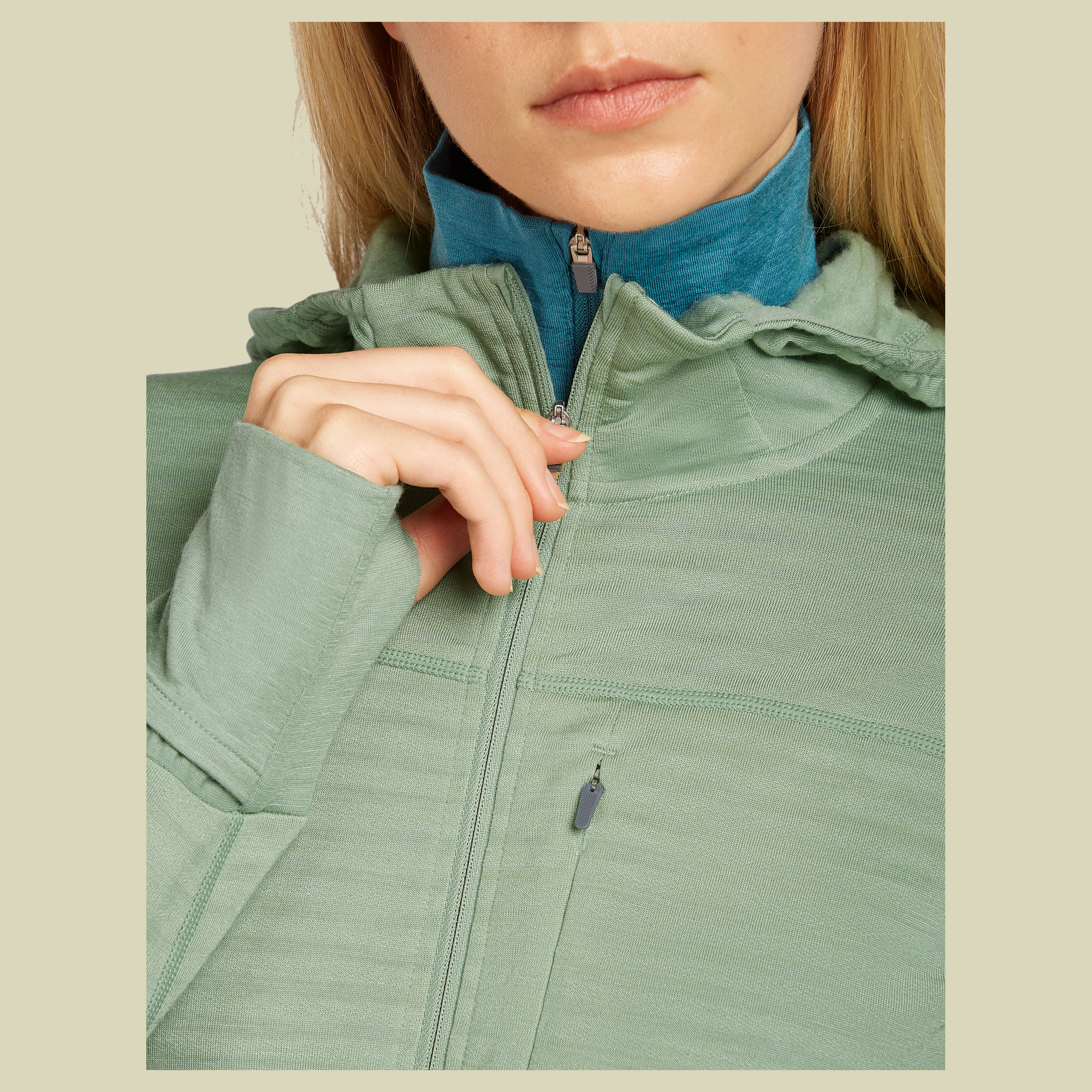 Merino Blend 300 RealFleece™ Descender LS Zip Hoodie Women XL grün - seaglass