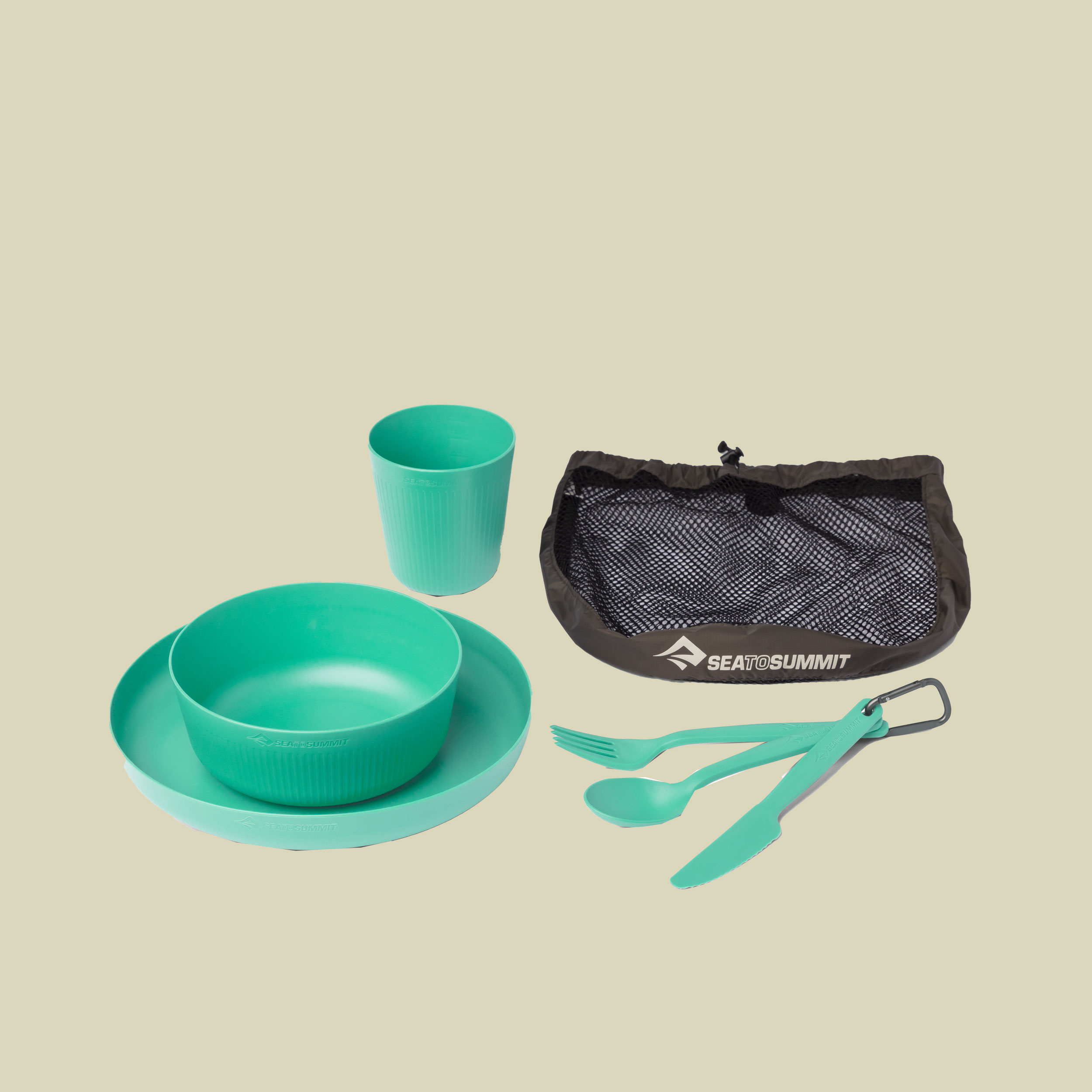 Camp Dinnerware Set w/Mesh Sack (6-teilig) grün