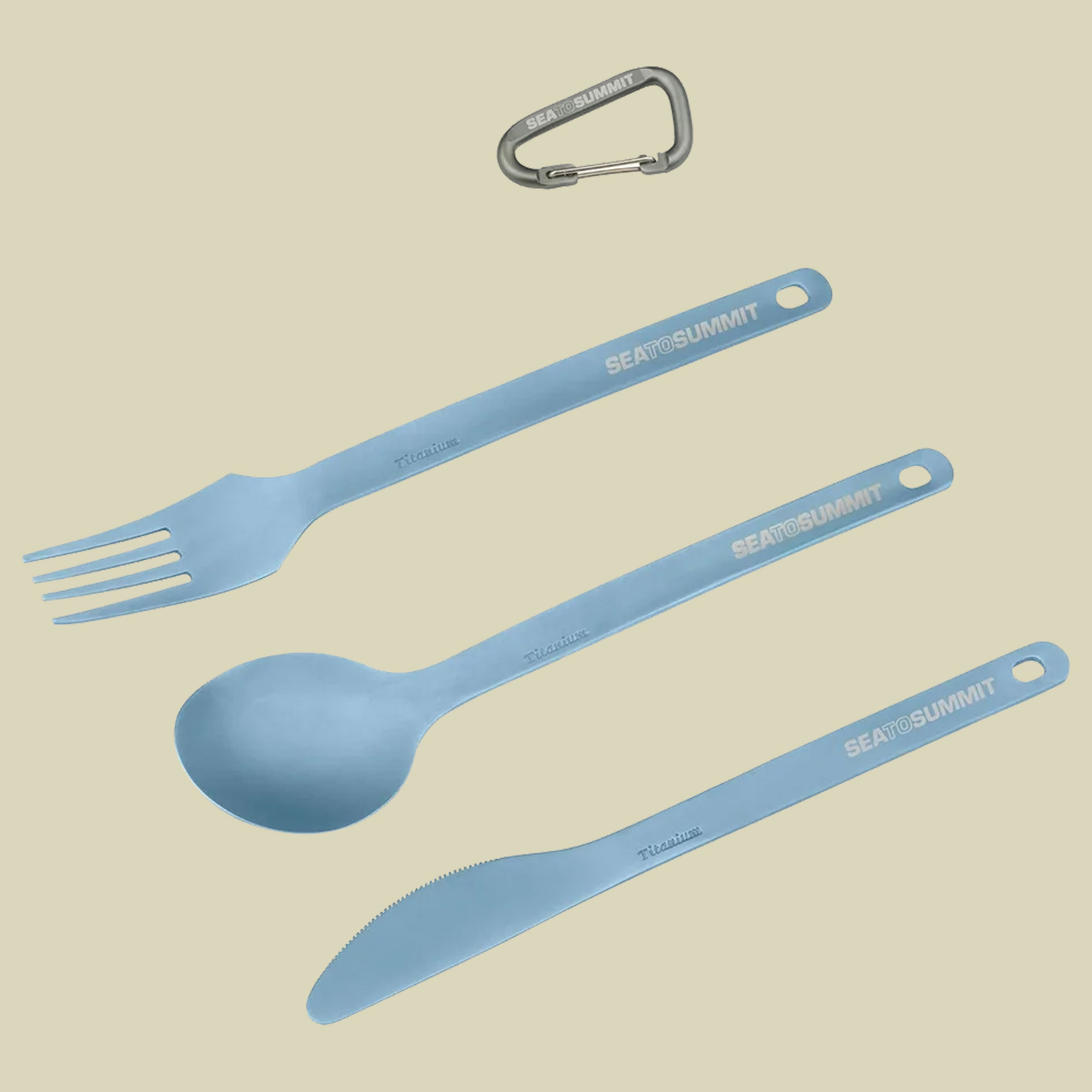 Titanium Cutlery Set (3-teilig) Gabel, Löffel und Messer Farbe blue anodised