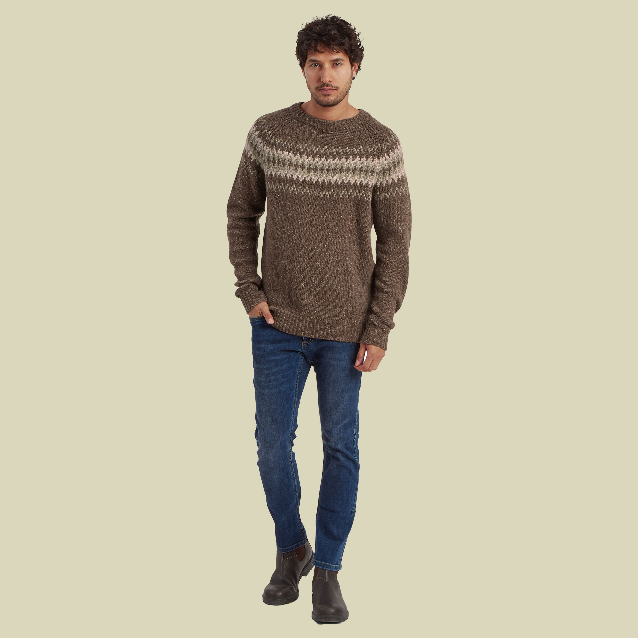 Dumji Crew Sweater Men braun M - cappuccino multi