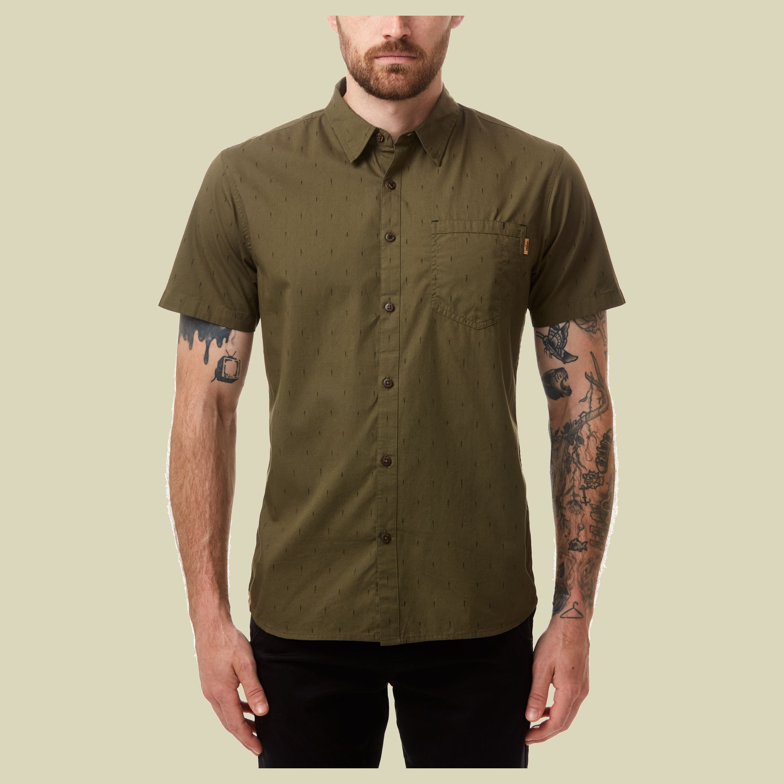 Cotton Short Sleeve Button Up Men Größe XL Farbe olive night small tree