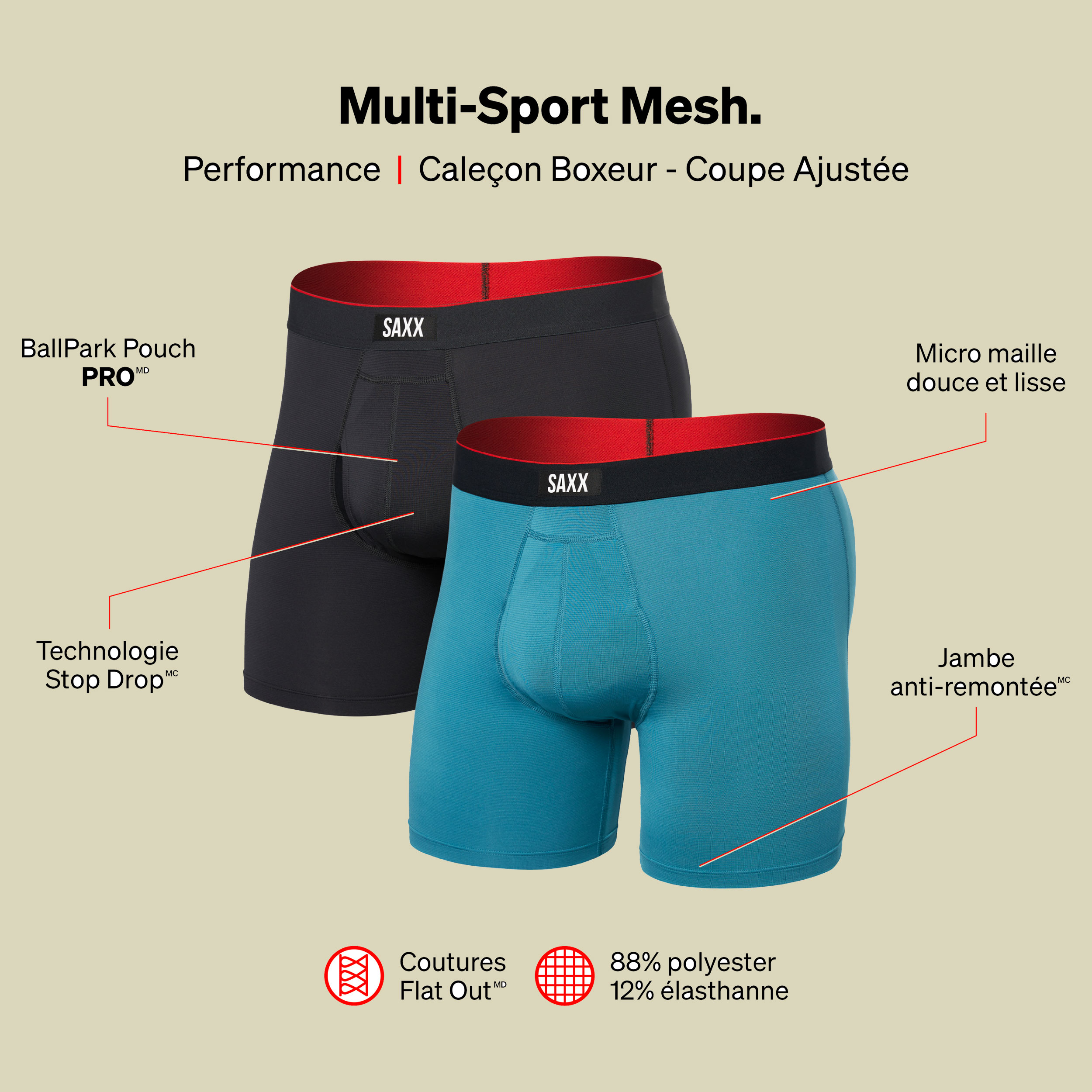 Multi Sport Mesh Boxer Brief Fly Doppelpack XL mehrfarbig II - hydro blue/faded black