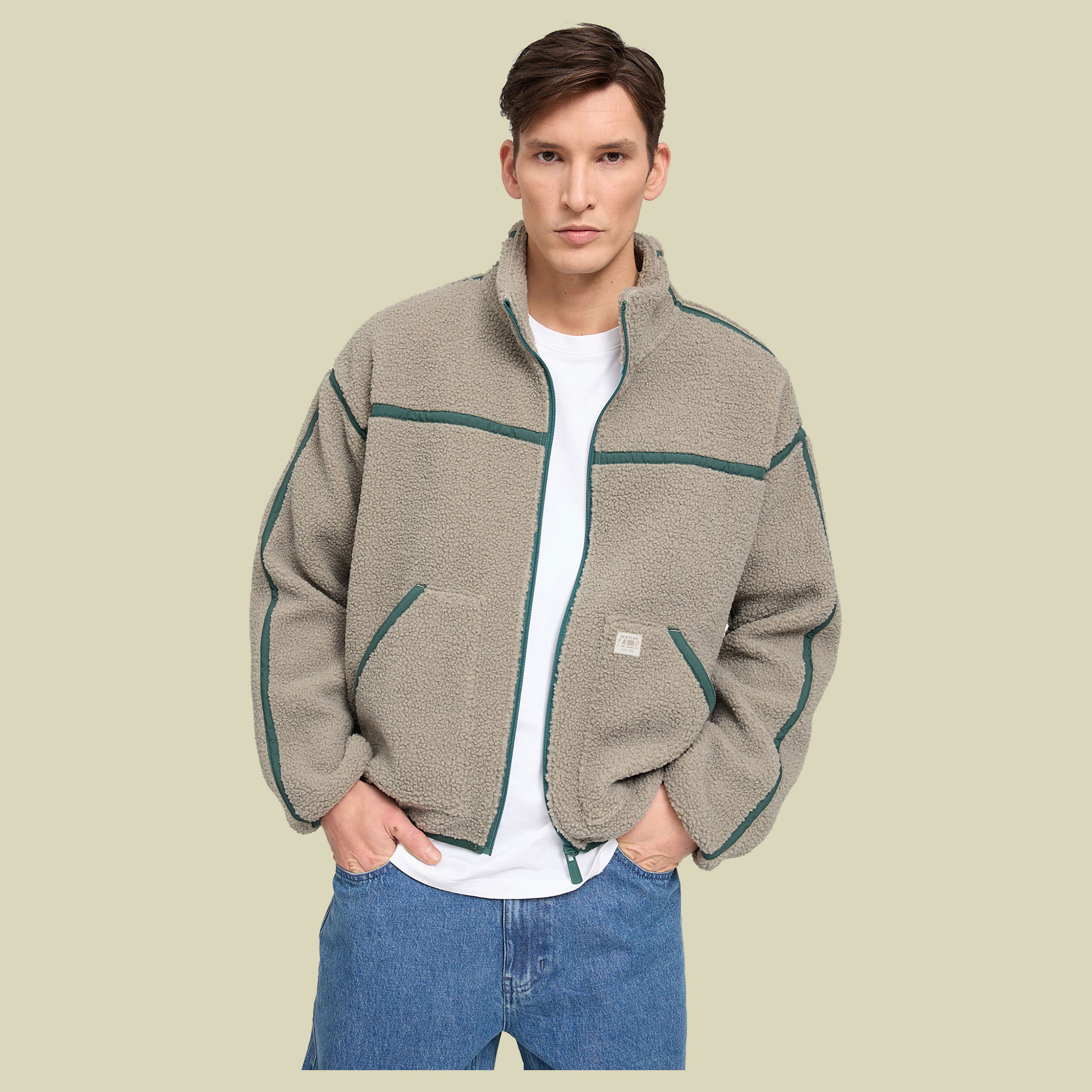 Contrast Tape Teddy-Fleece Jacket Men XL grün - eucalyptus