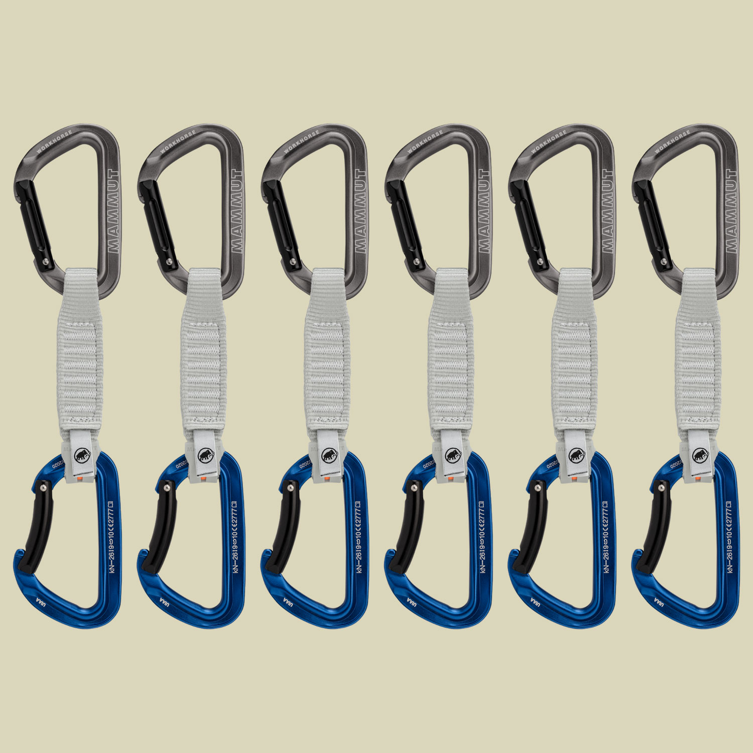 Workhorse Keylock 12 cm 6-Pack Quickdraws  Größe 12 cm straight gate/bent gate key lock, Farbe grey blue