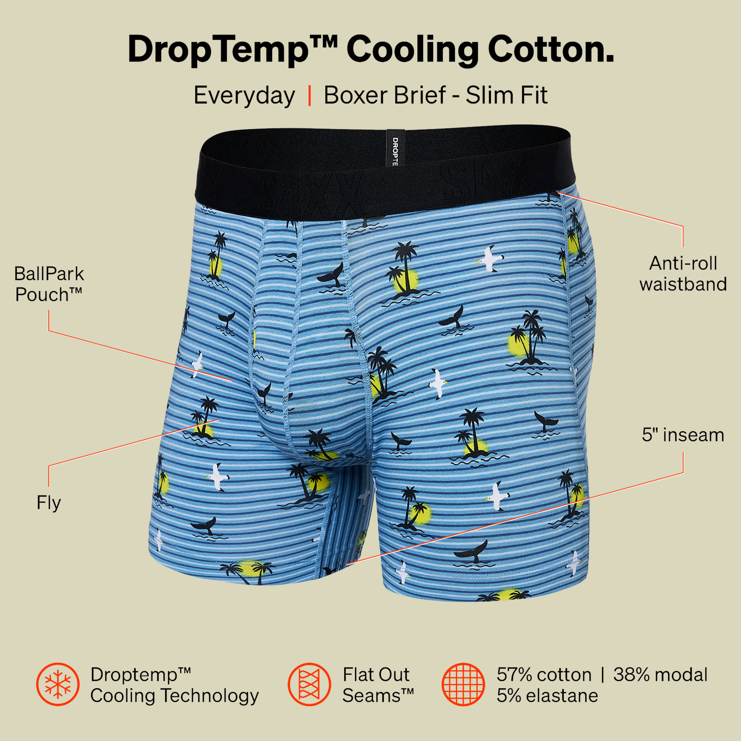 Droptemp Cooling Cotton Boxer Brief Fly blau S - offshore breeze