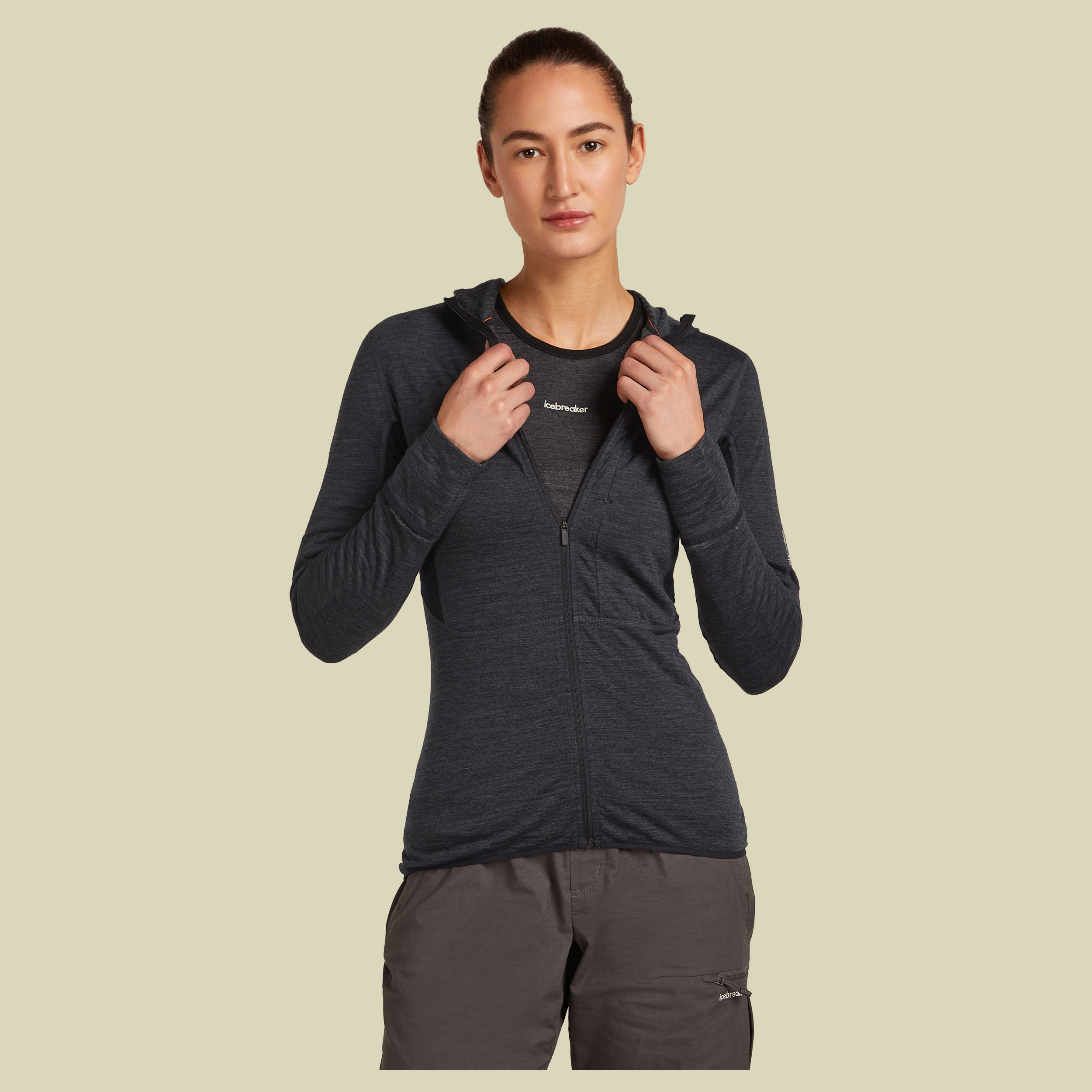 Merino 200 Realfleece Descender LS Zip Hoodie Women XL grau - jet heather/black/cb