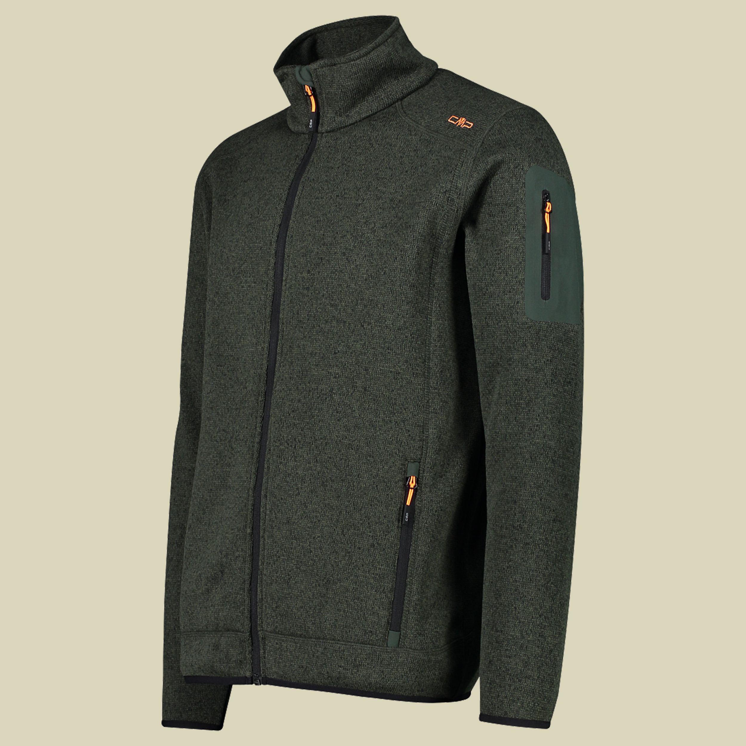 Man Knitted Fleece Jacket CMP 3H60747N Größe 50 Farbe 00FM oil green-nero