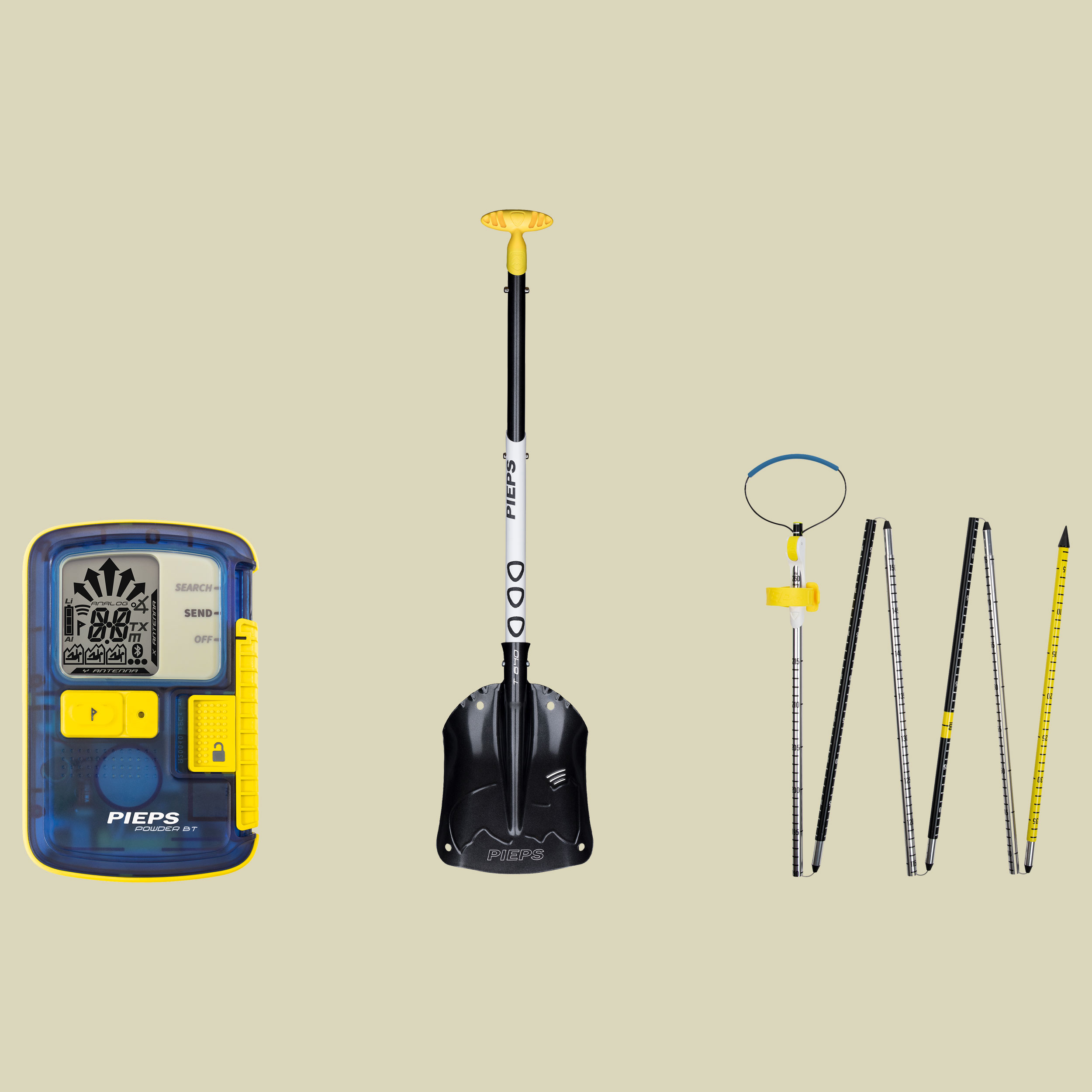 Set Powder Sport LVS-Gerät, Lawinensonde und Schneeschaufel