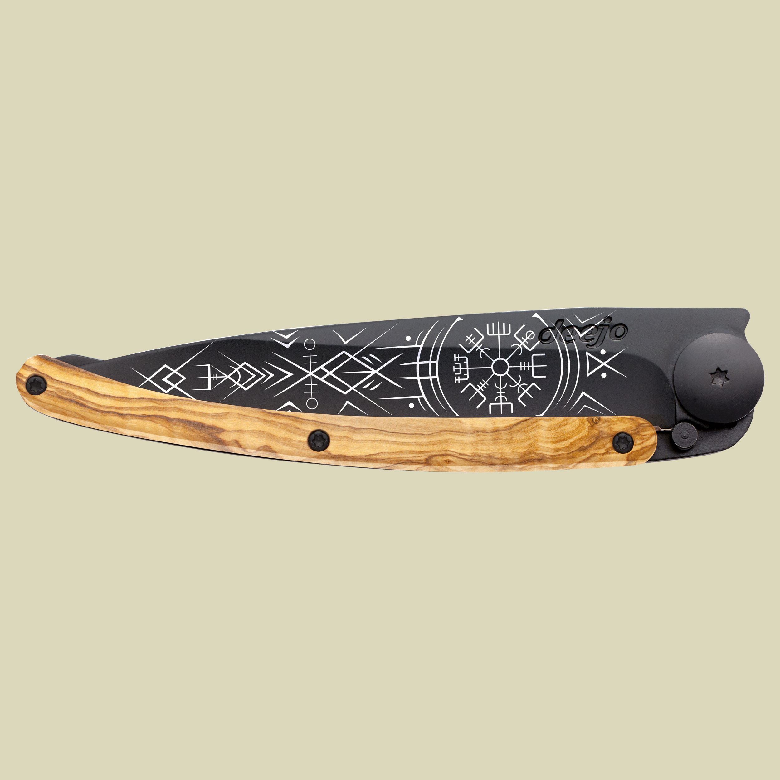 Deejo Taschenmesser 37g Schwarz Olivenholz Größe one size Farbe Winkinger Vegvisir