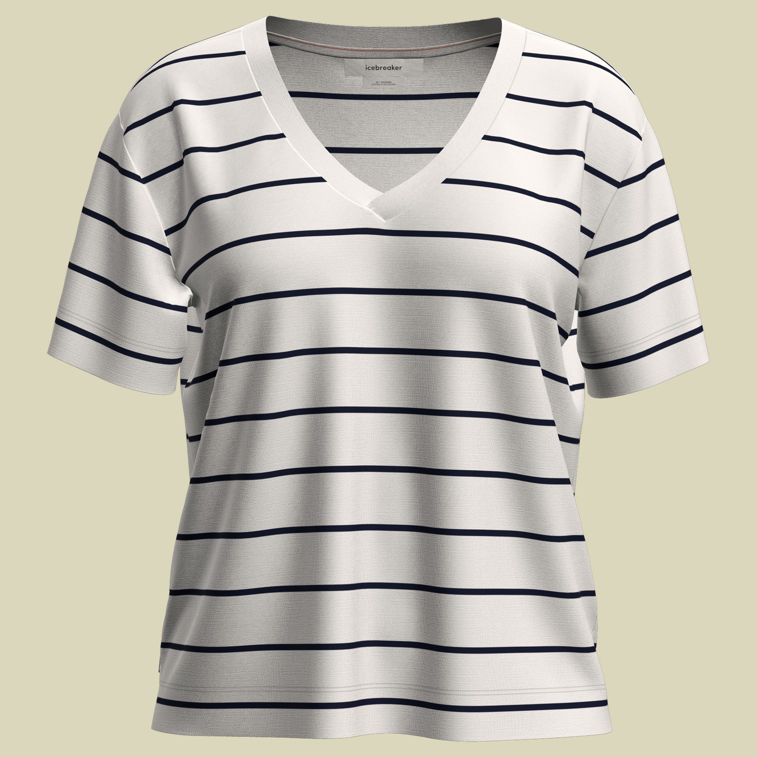 Merino 150 Tech Lite SS Relaxed V Neck Tee Women M weiß - undyed/midnight navy/stripes