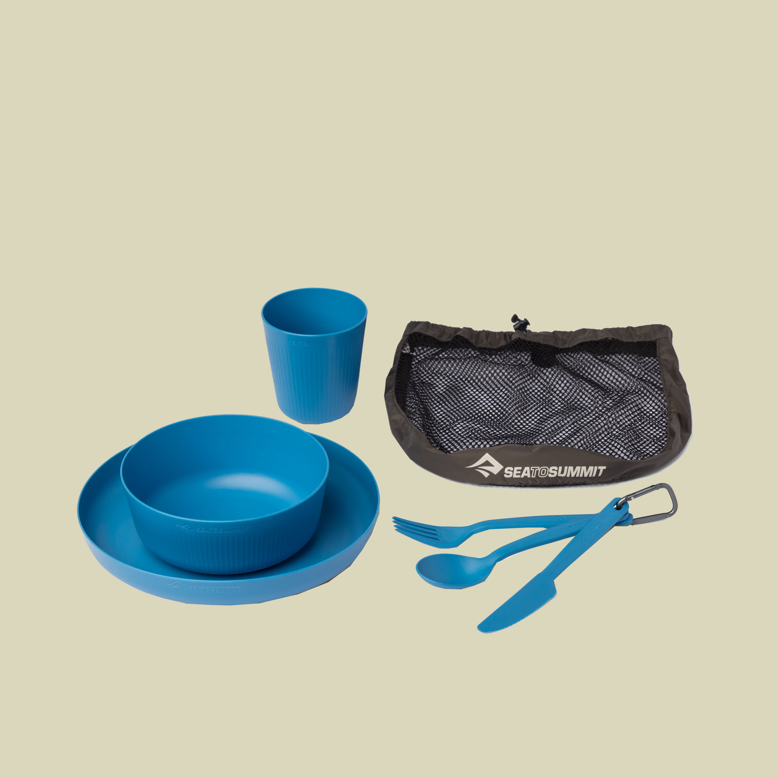 Camp Dinnerware Set w/Mesh Sack (6-teilig) blau