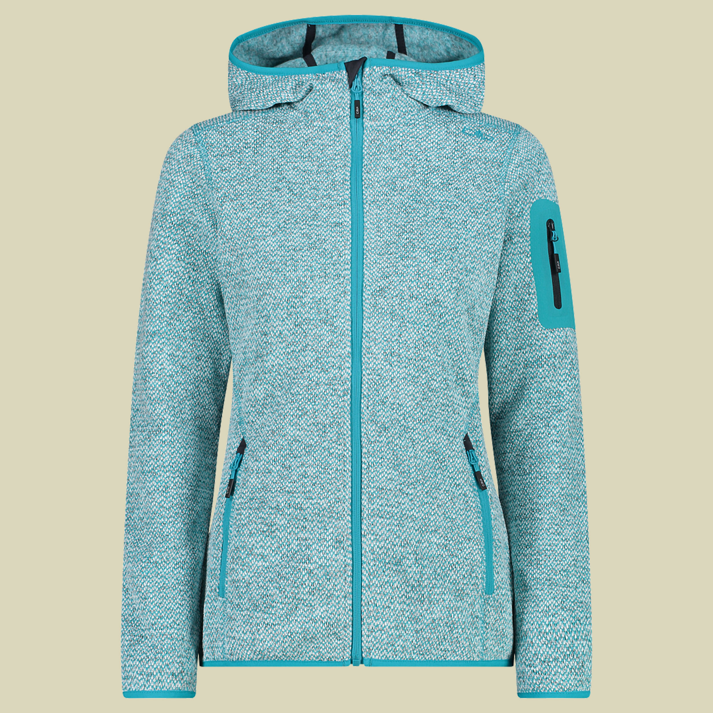 Woman Knitted Fleece Jacket Fix Hood 3H19826 Größe 42 Farbe 02 EM lagoon-bianco