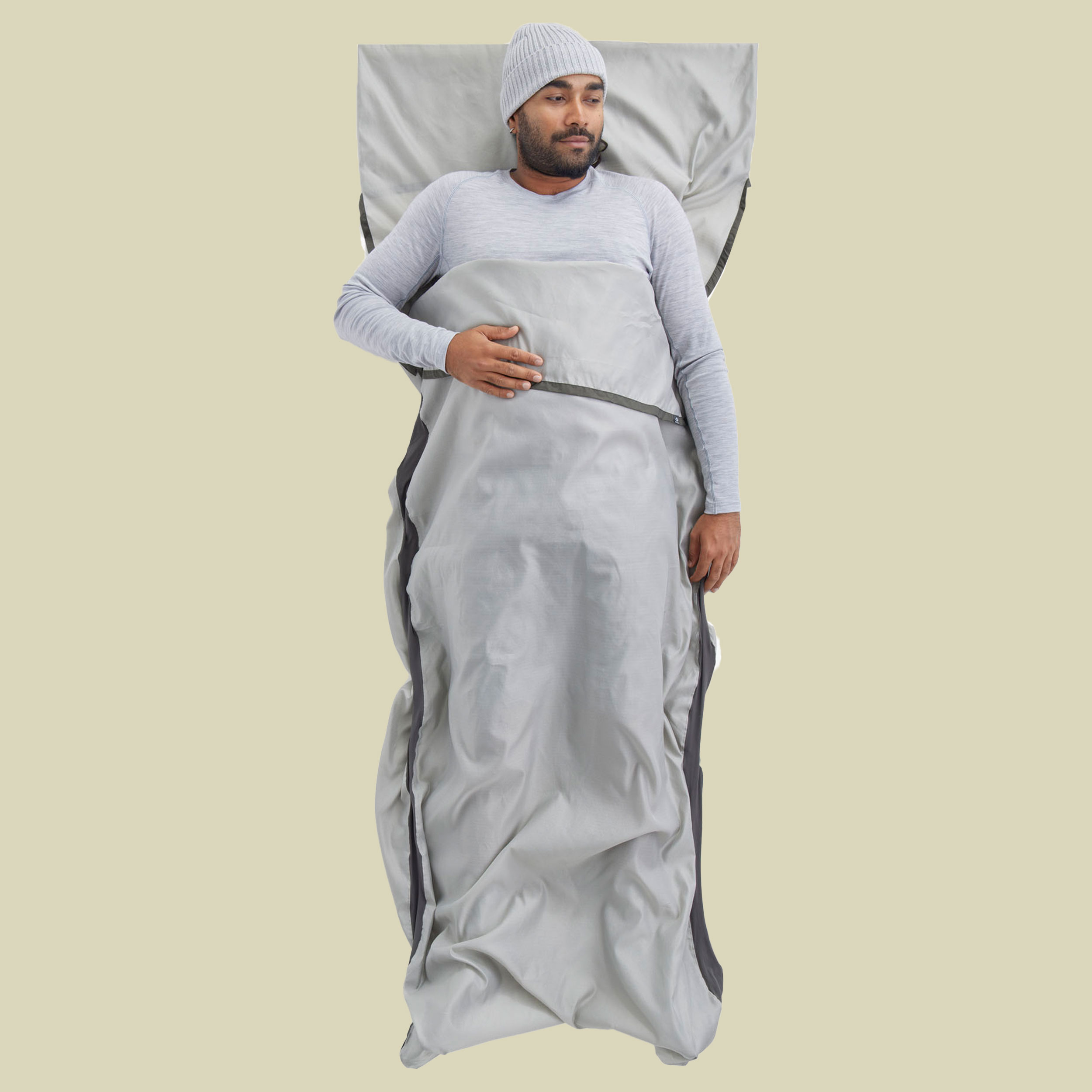 Silk Blend Sleeping Bag Liner rechteckig mit Kopfkissenhülle grau